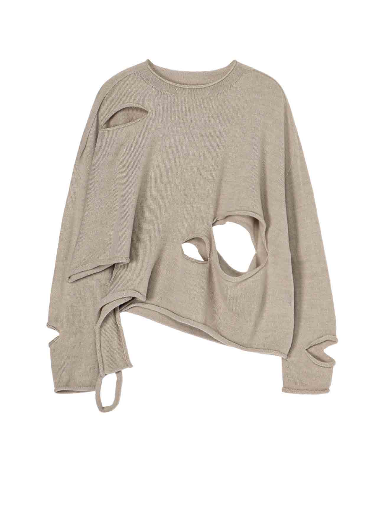 WOOL BLEND JERSEY ROUND NECK HOLED PULLOVER