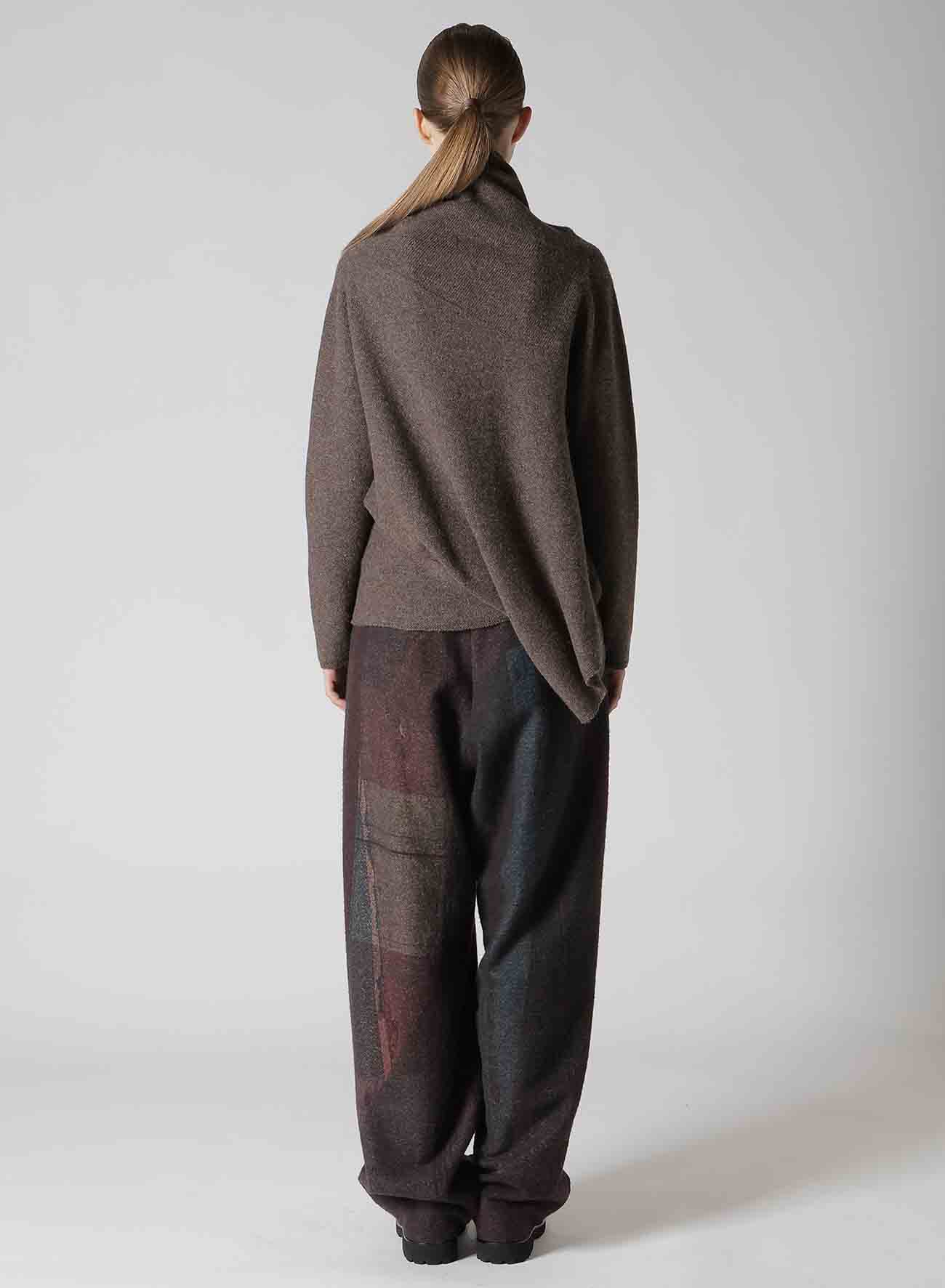 WOOL JERSEY DRAPE COLLAR PULLOVER