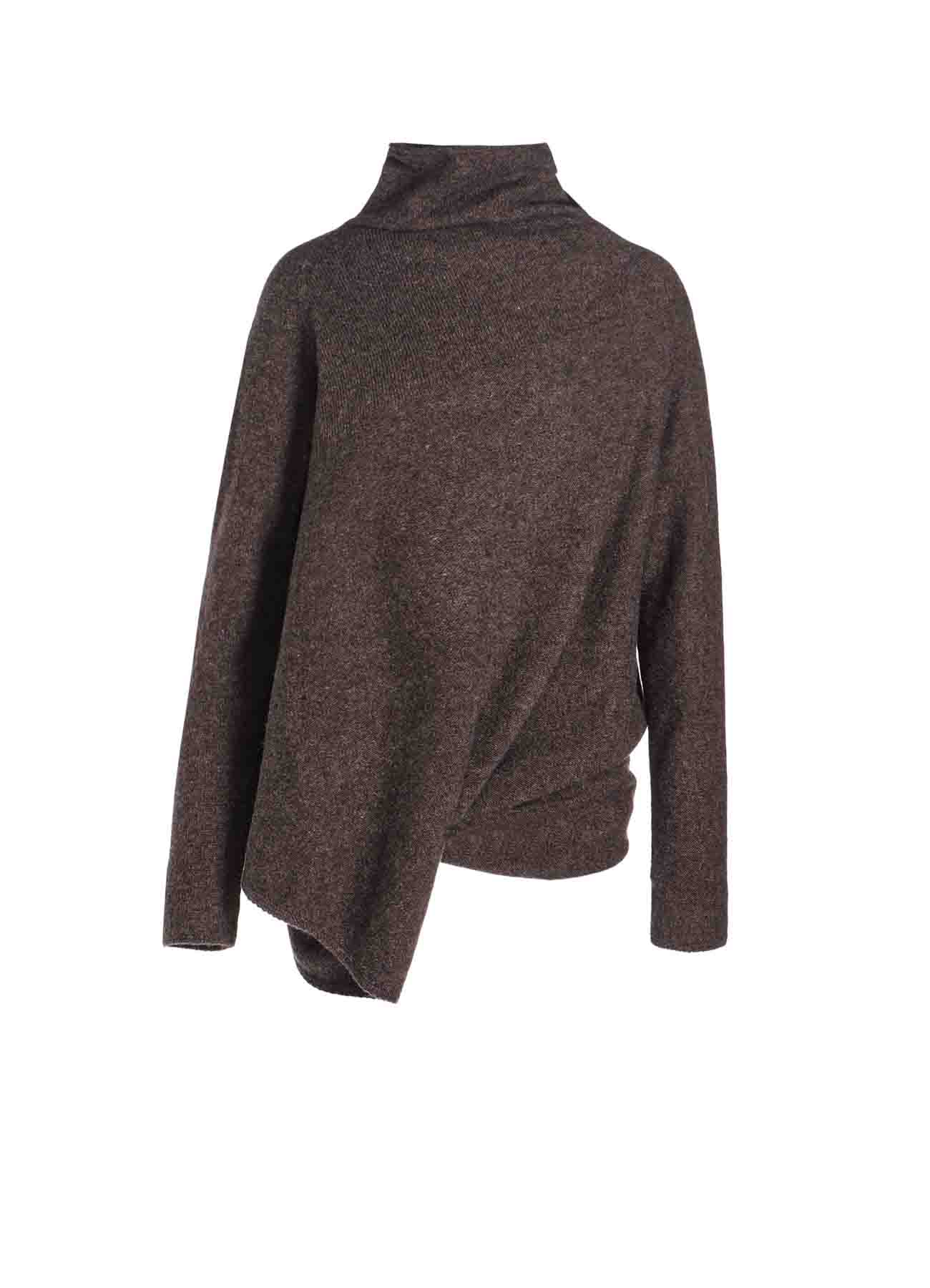 WOOL JERSEY DRAPE COLLAR PULLOVER