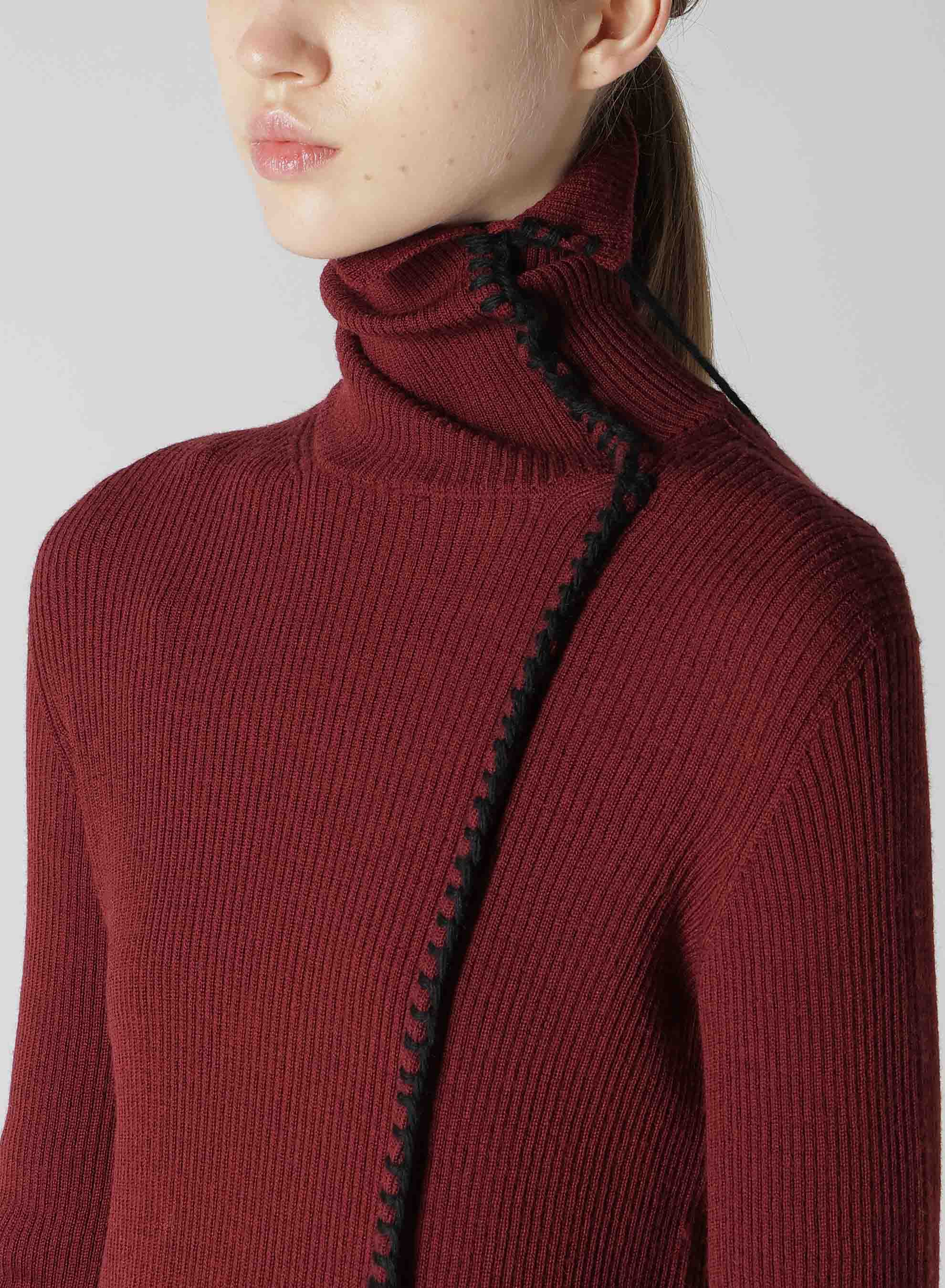 HIGH NECK RIBBED BLANKET STITCH PULLOVER