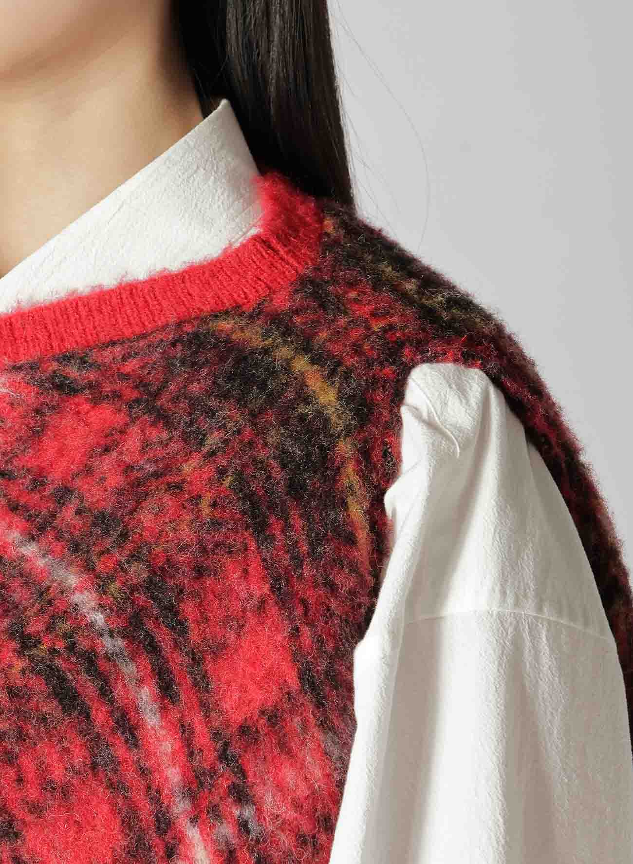 DECONSTRUCTED TARTAN CHECK KNIT VEST