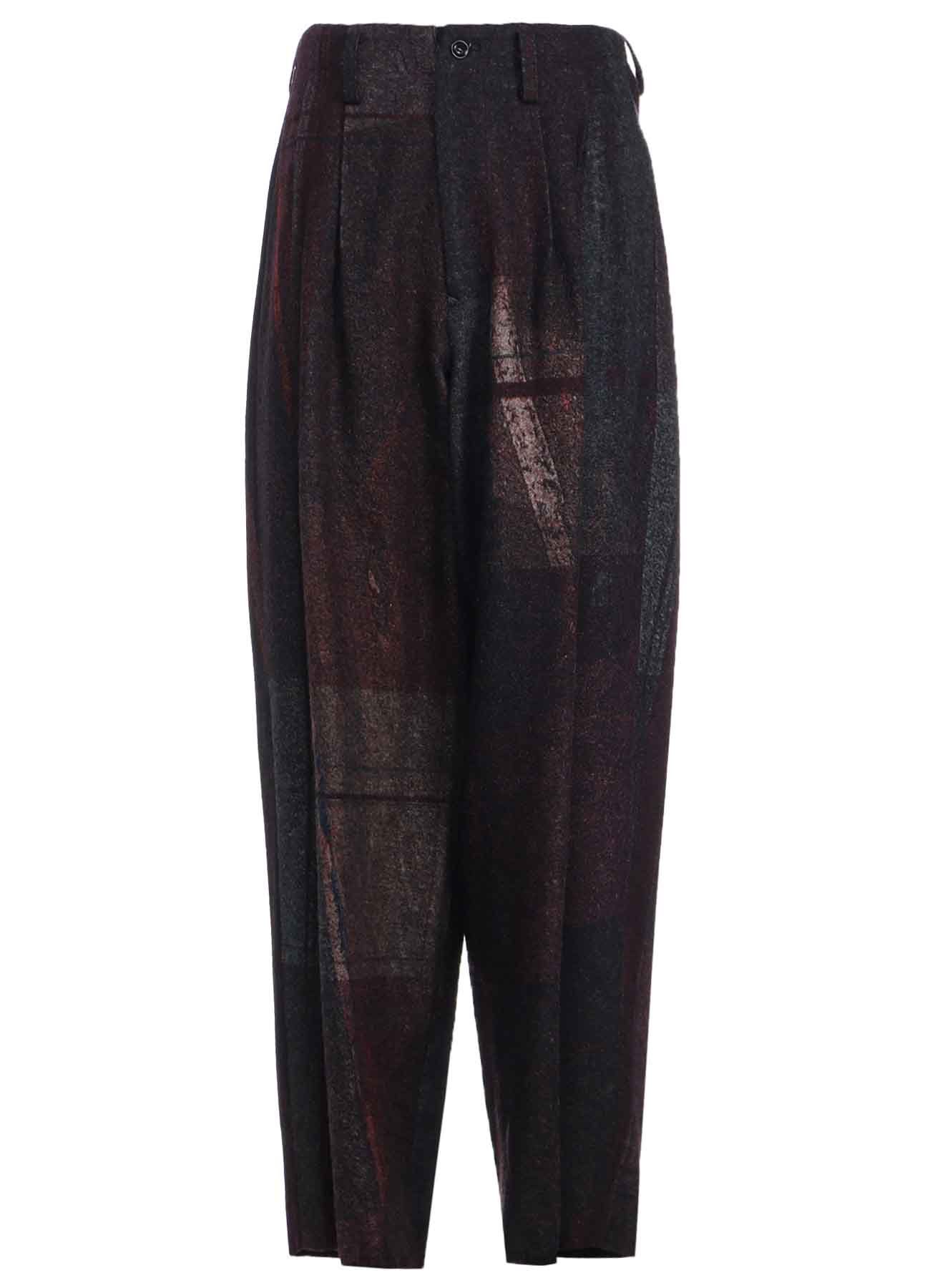 RAISED C/W TWILL PEALED CHECK PT DOUBLE TUCK WIDE PANTS