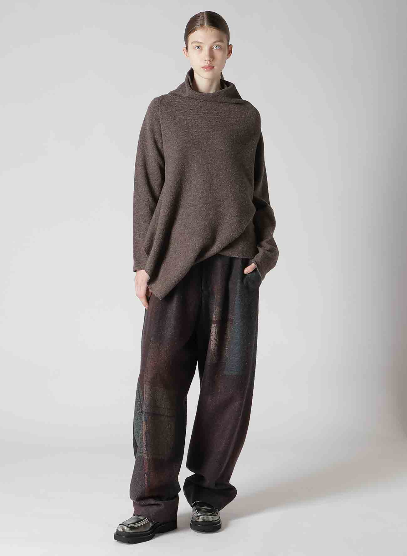 RAISED C/W TWILL PEALED CHECK PT DOUBLE TUCK WIDE PANTS