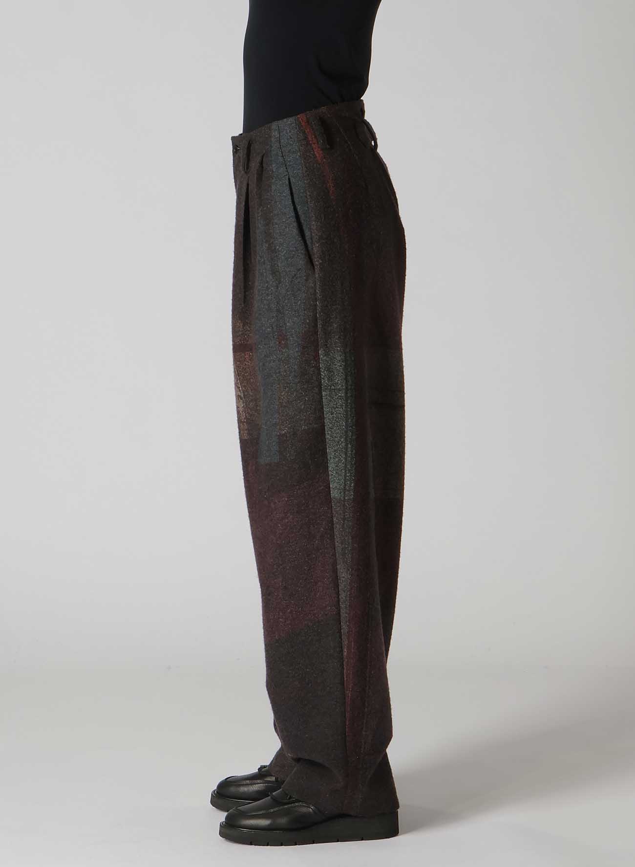 RAISED C/W TWILL PEALED CHECK PT DOUBLE TUCK WIDE PANTS