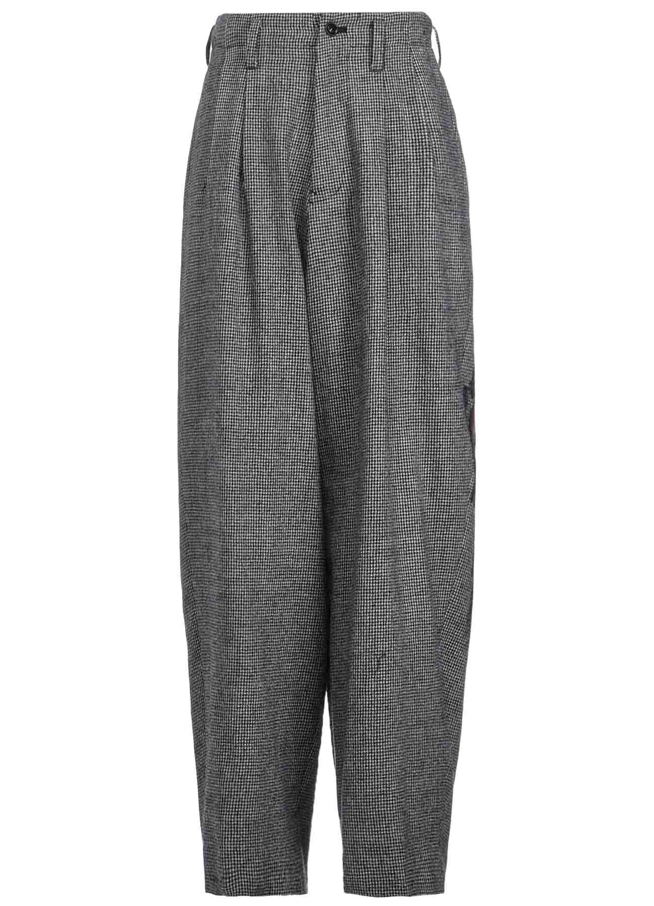 WOOL FLANNEL HOUNDSTOOTH FEMALE PT DOUBLE TUCK WIDE PANTS