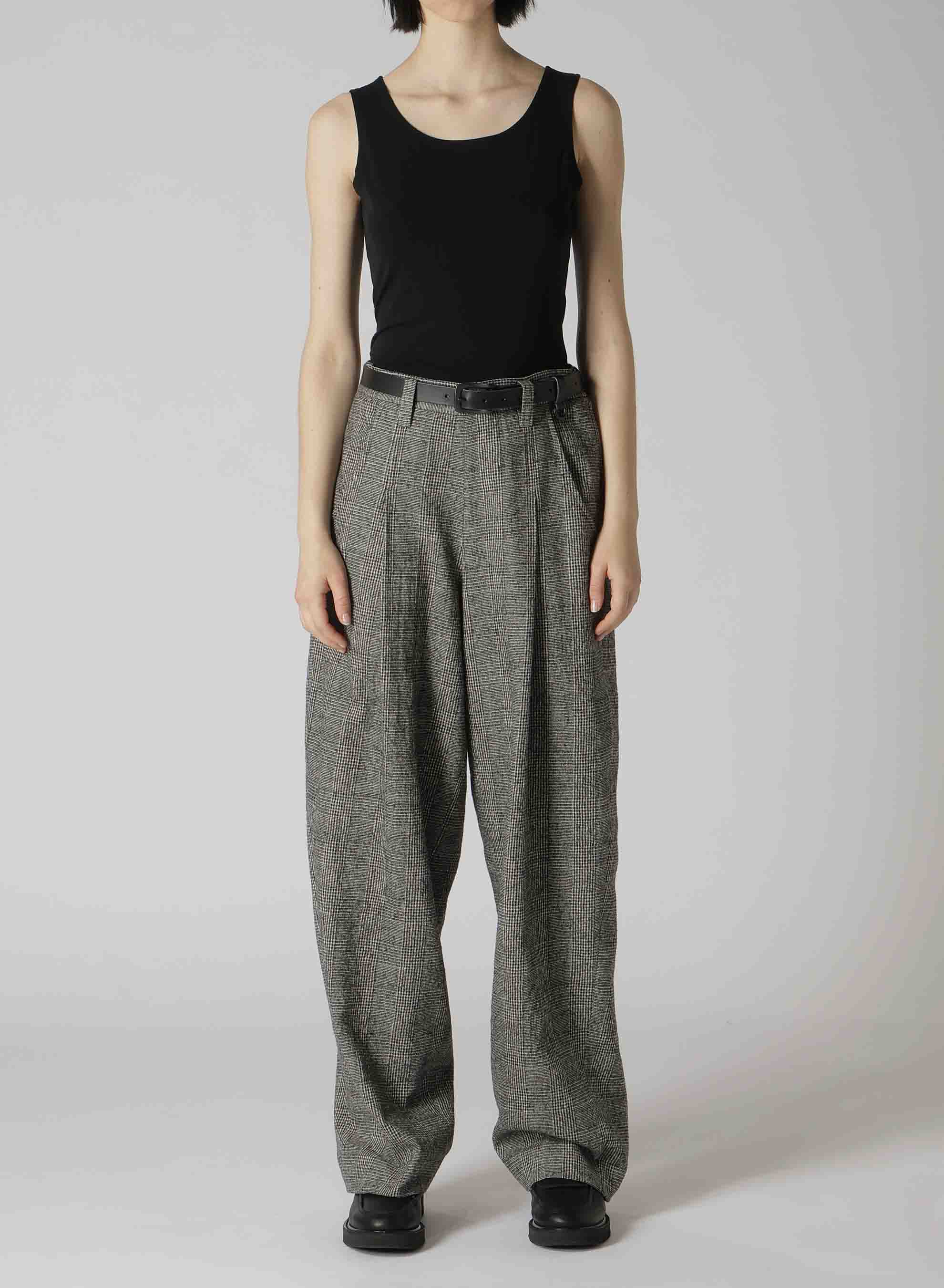 COTTON WOOL GLEN CHECK SIDE OPEN PANTS