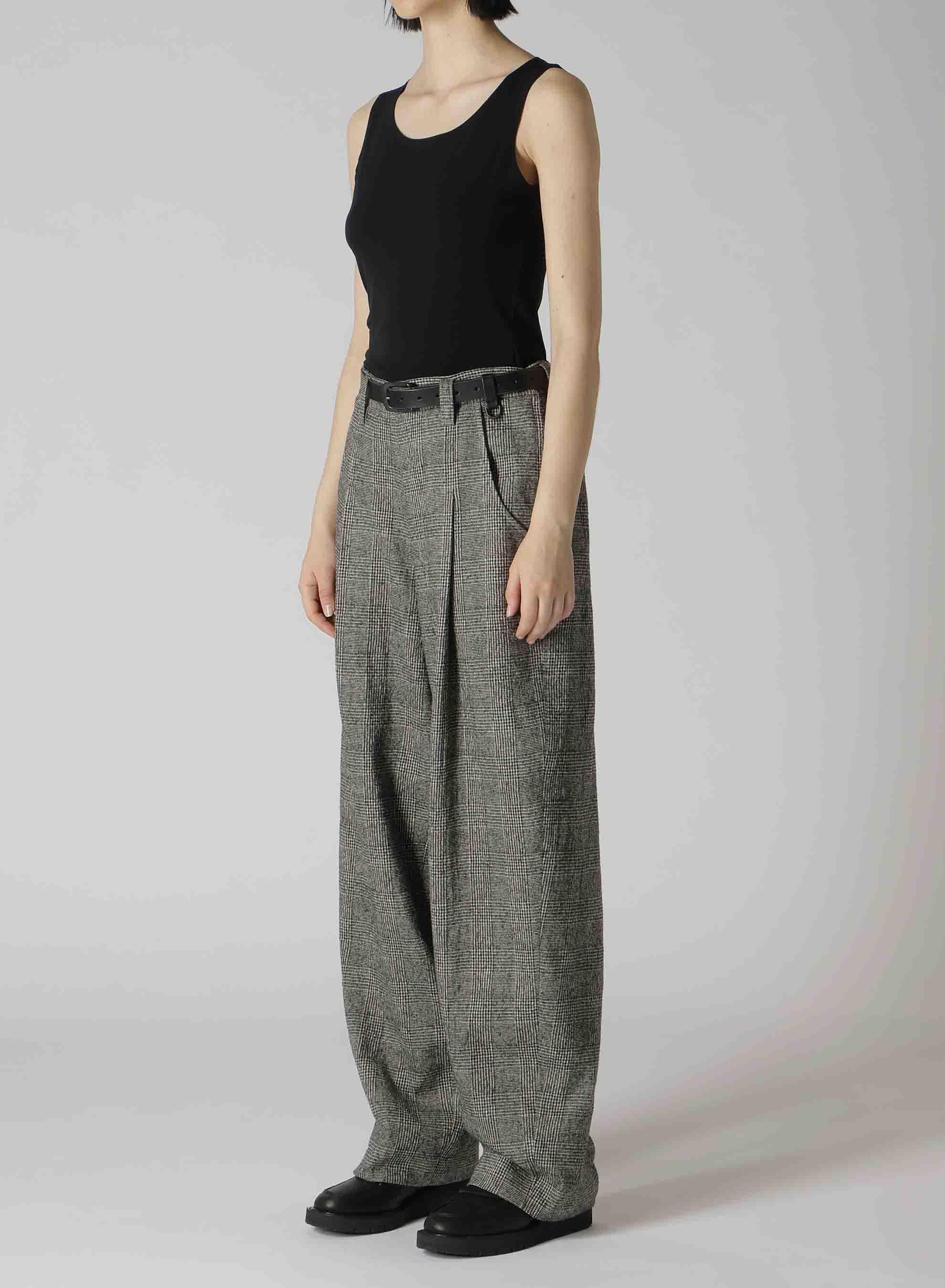 COTTON WOOL GLEN CHECK SIDE OPEN PANTS