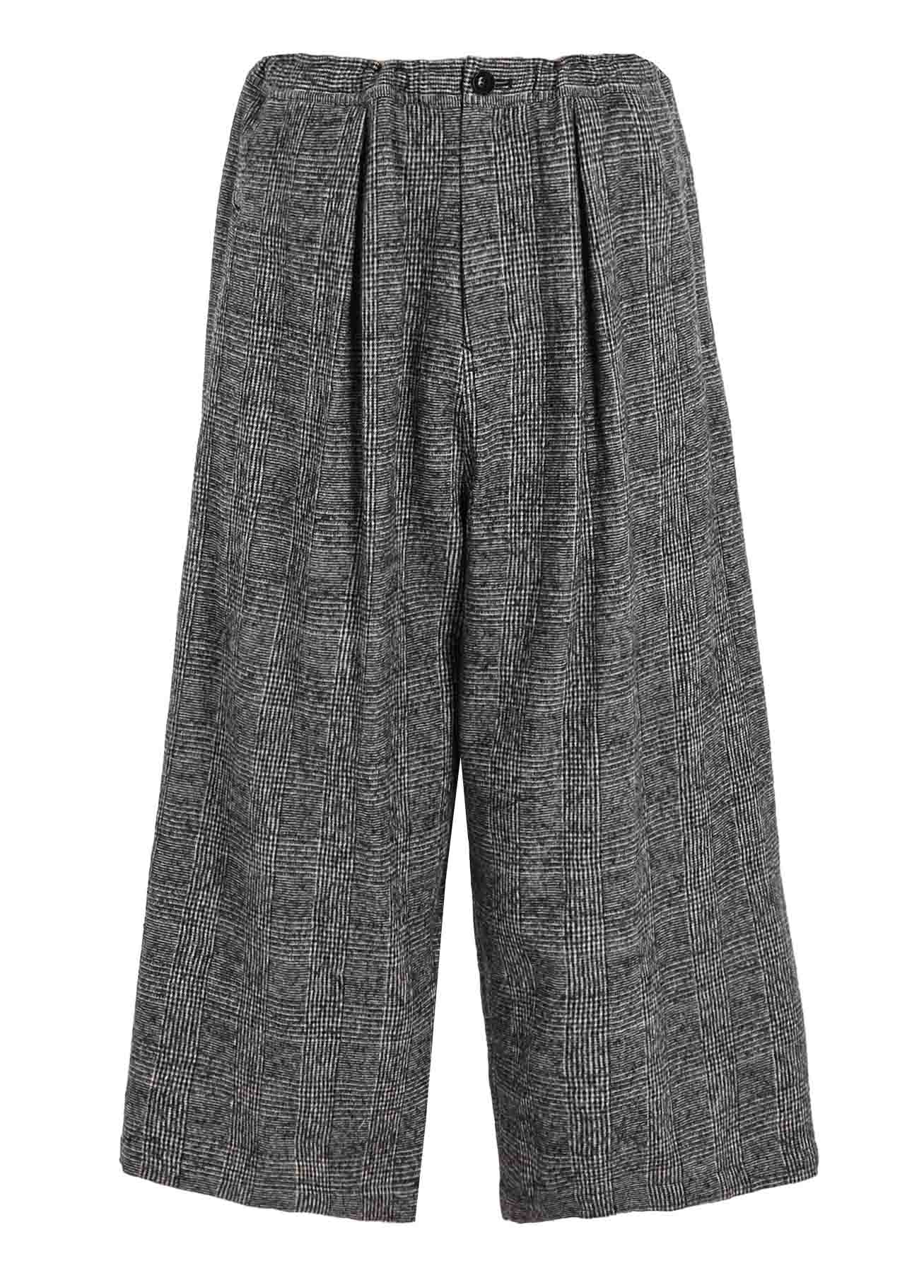 COTTON WOOL GLEN CHECK FRONT TUCK WIDE PANTS