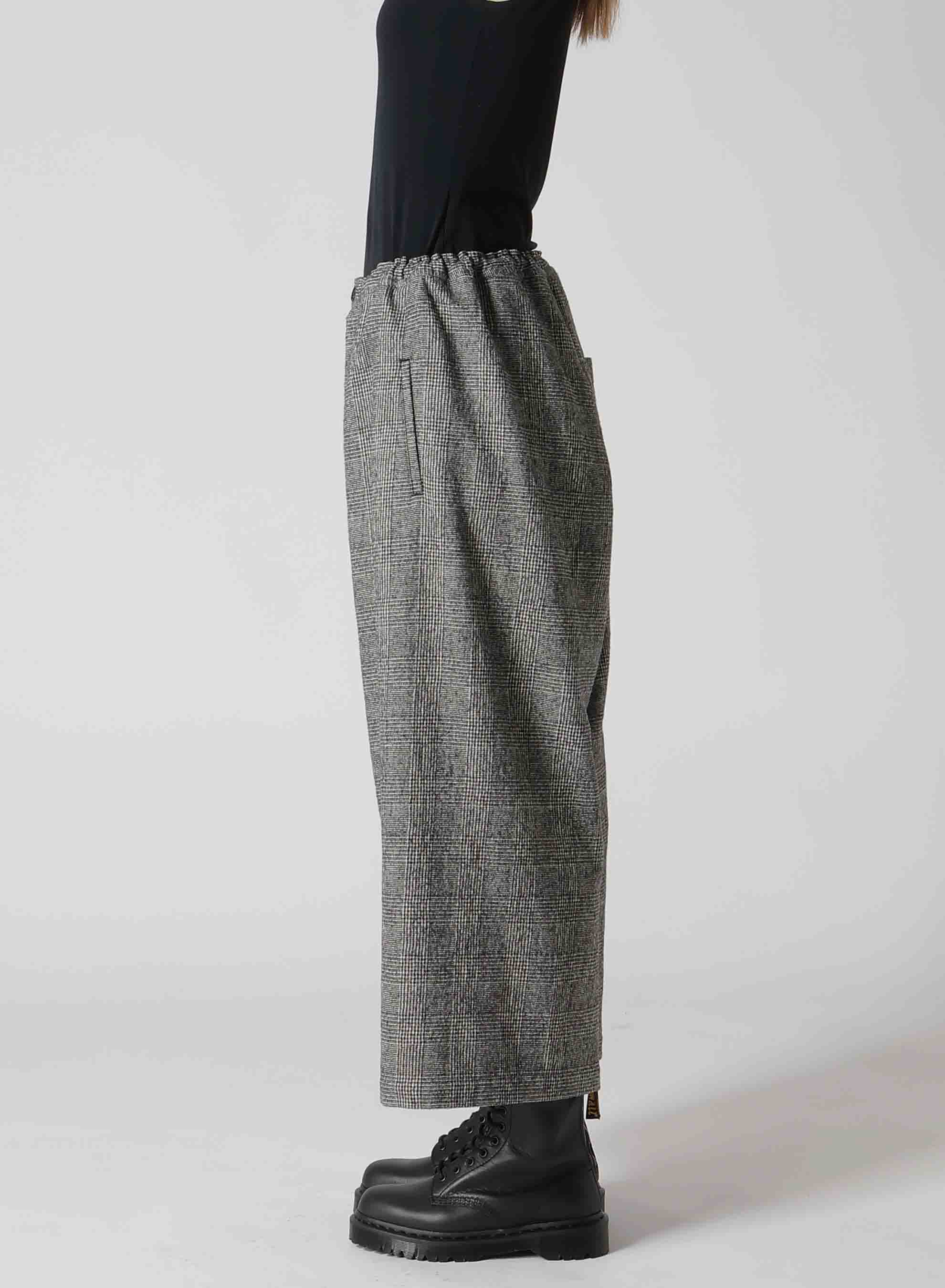 COTTON WOOL GLEN CHECK FRONT TUCK WIDE PANTS