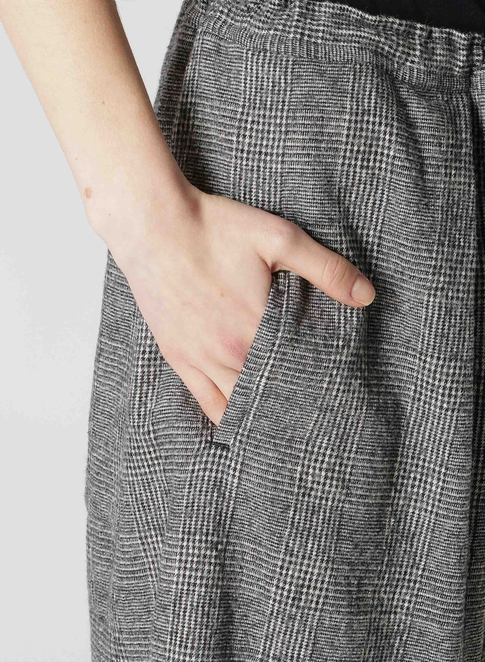 COTTON WOOL GLEN CHECK FRONT TUCK WIDE PANTS