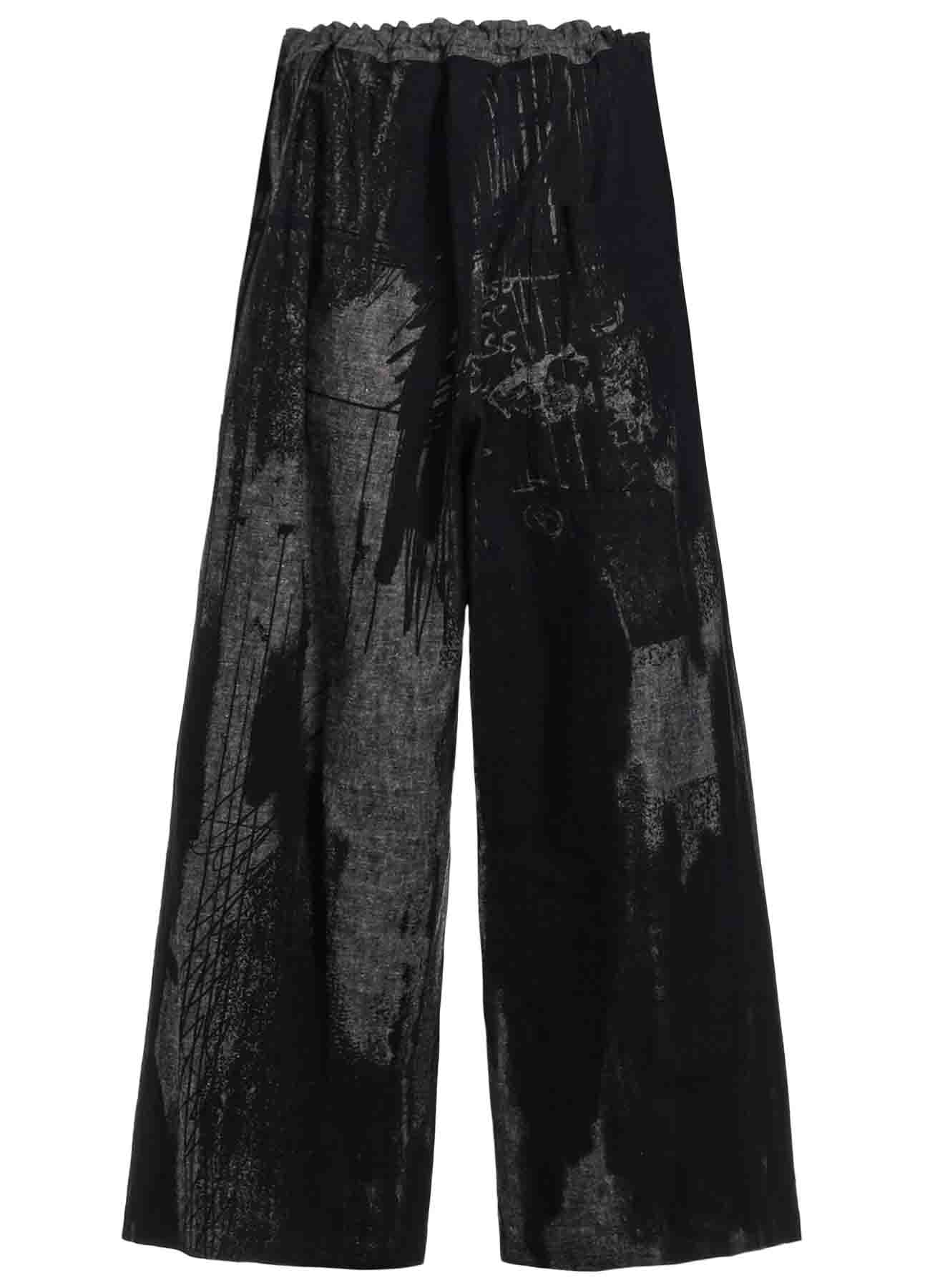 L/C CHAMBRAY LOGO SCRIBBLE PT FRONT TUCK WIDE PANTS