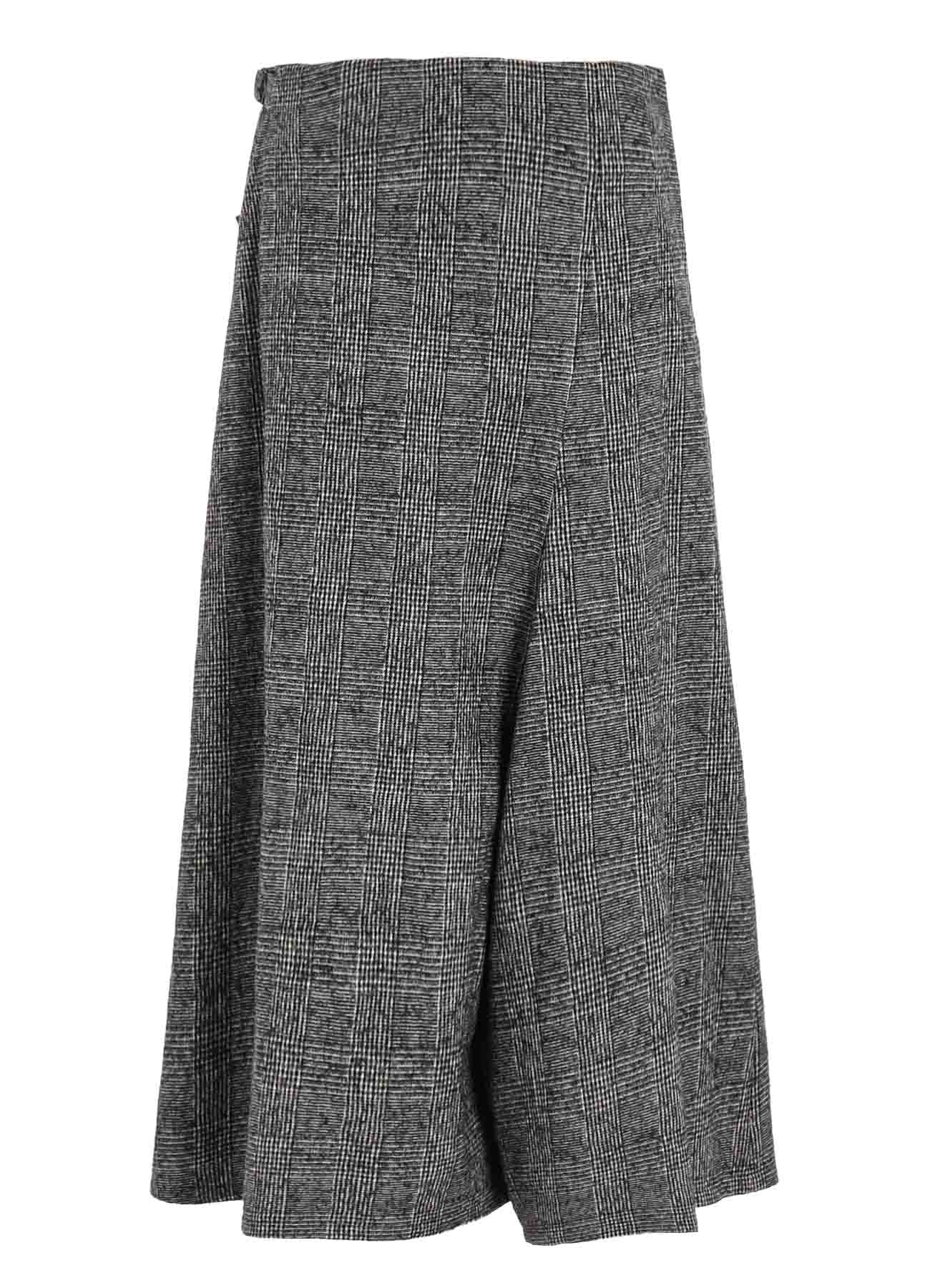 COTTON WOOL GLEN CHECK ASYMMETRIC FLARE PANTS