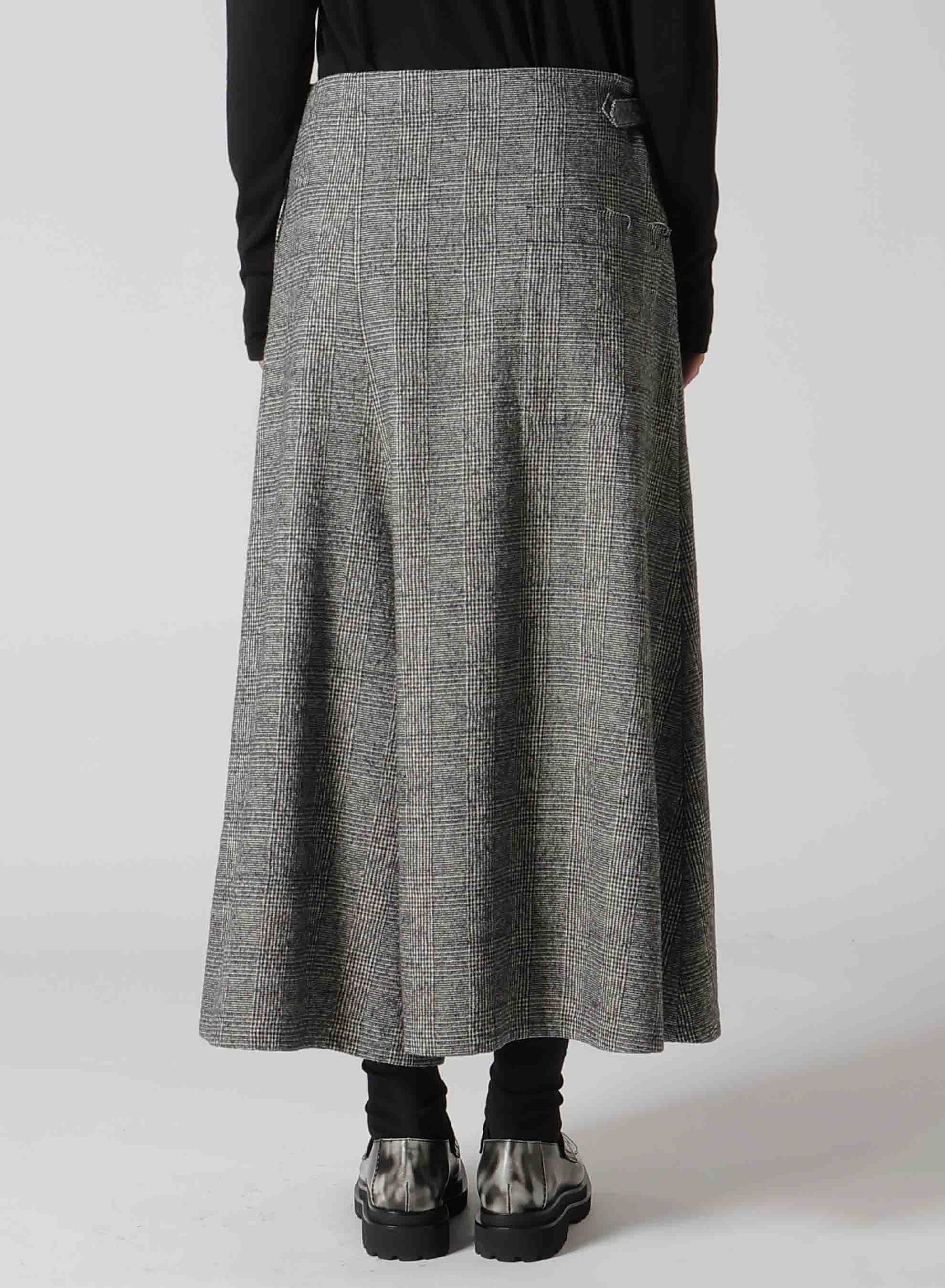 COTTON WOOL GLEN CHECK ASYMMETRIC FLARE PANTS