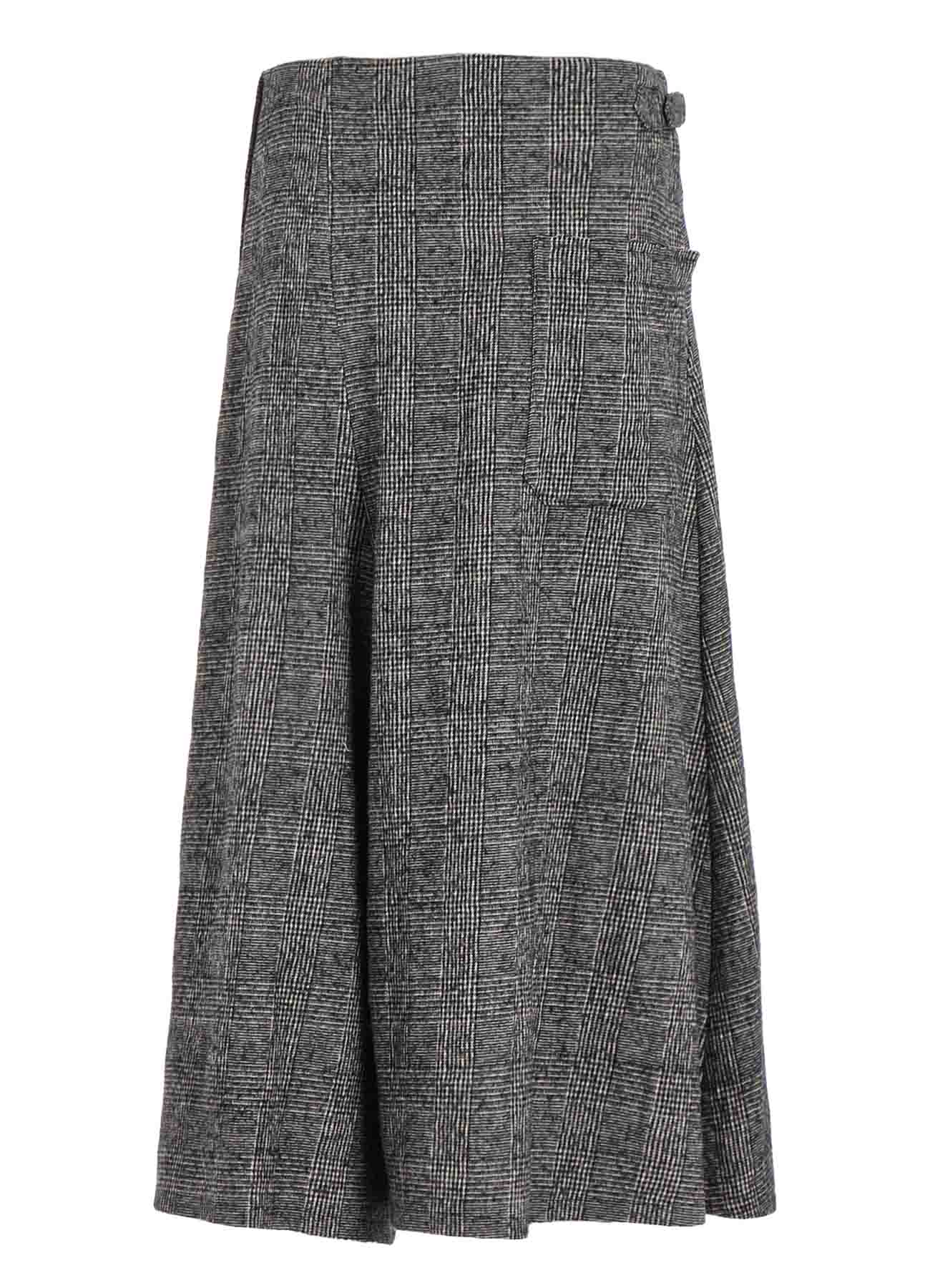 COTTON WOOL GLEN CHECK ASYMMETRIC FLARE PANTS