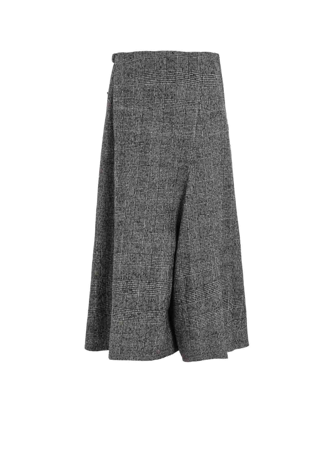 COTTON WOOL GLEN CHECK ASYMMETRIC FLARE PANTS