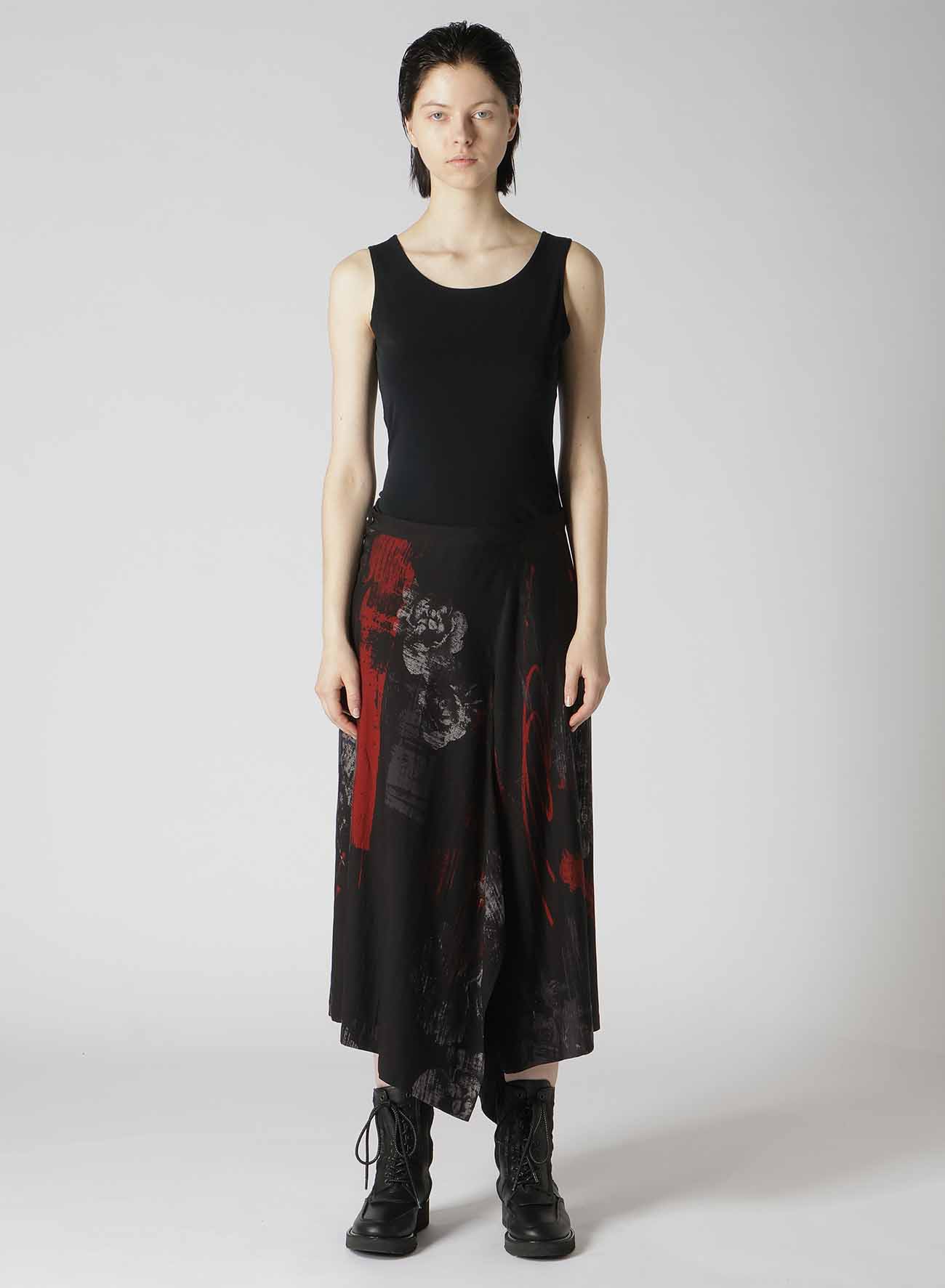 CU/ TWILL PEONY PRINT RIGHT SIDE DOUBLE SKIRT PANTS