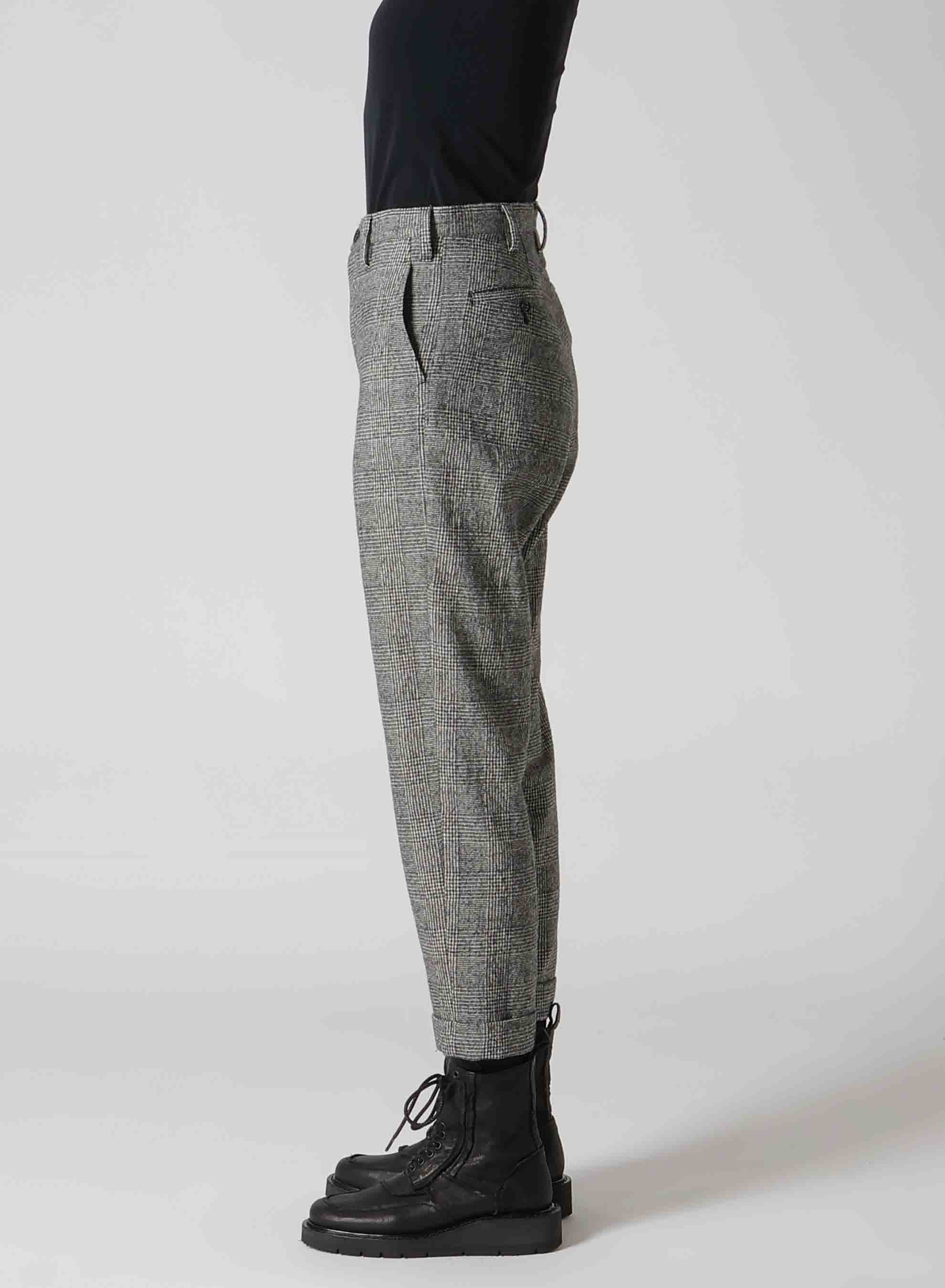 COTTON WOOL GLEN CHECK MACKIN SLIM PANTS