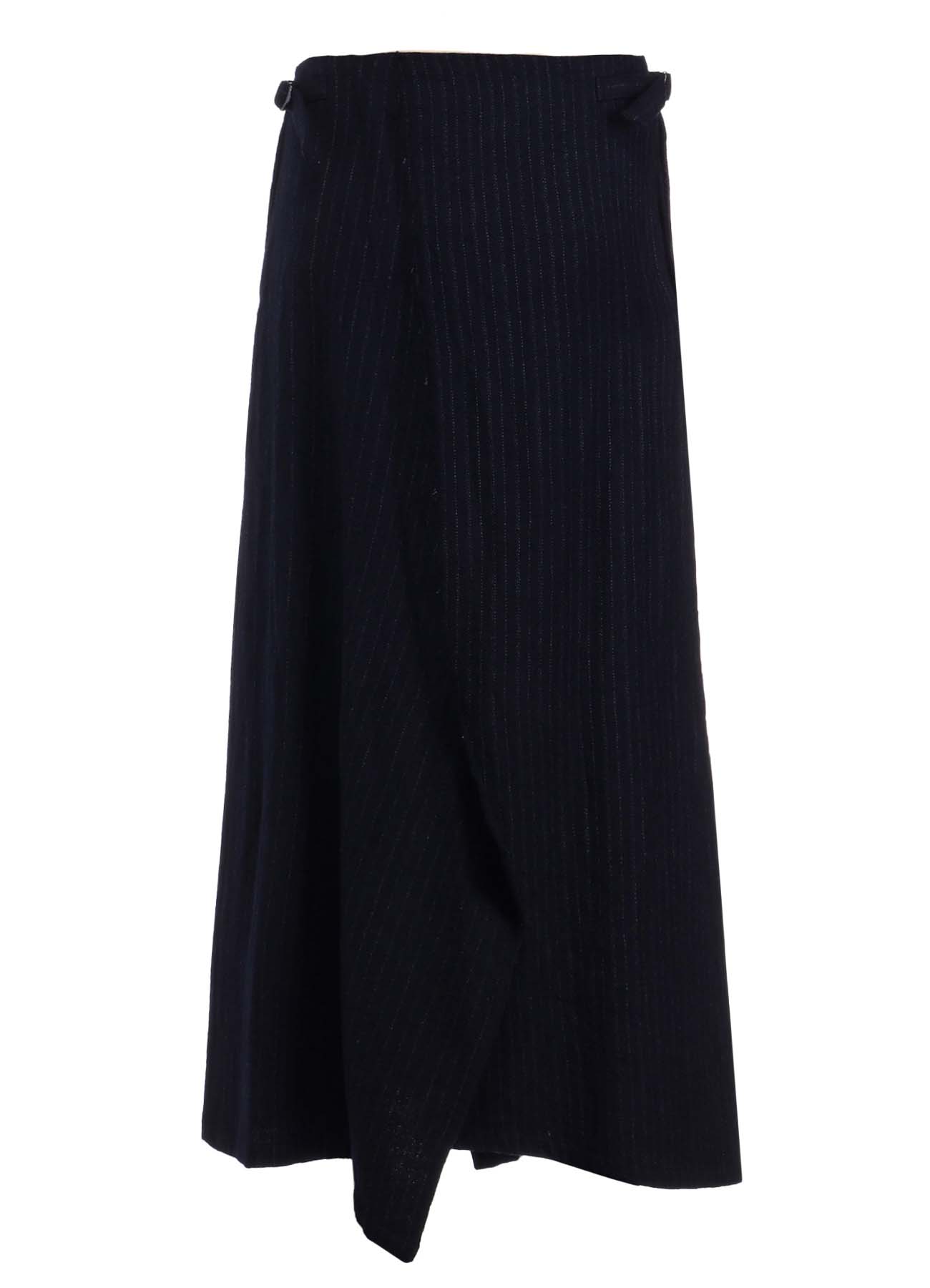 WOOL PINSTRIPE LEFT SIDE PATCH SKIRT PANTS