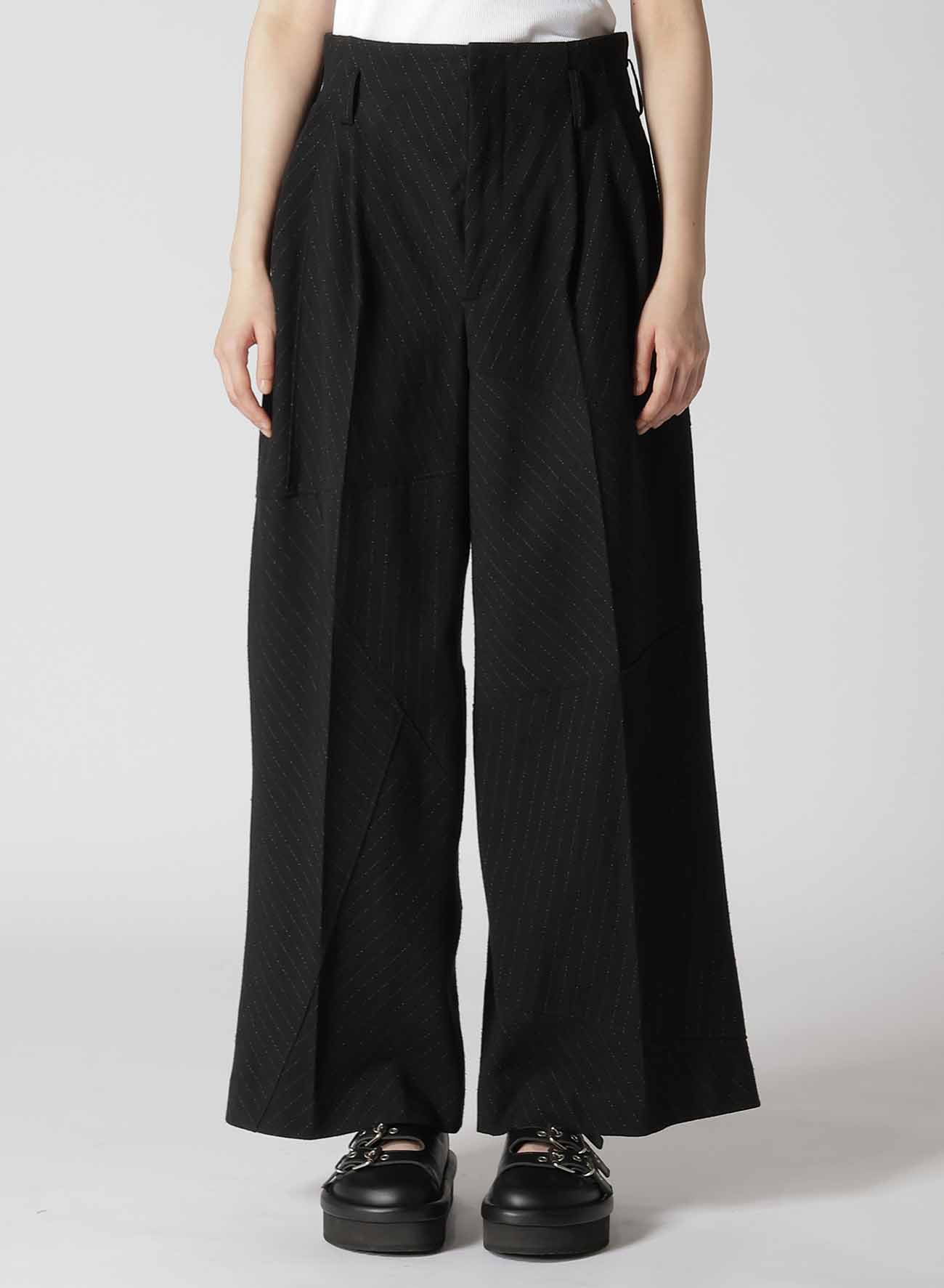 WOOL BLEND NEP STRIPE PANEL PANTS