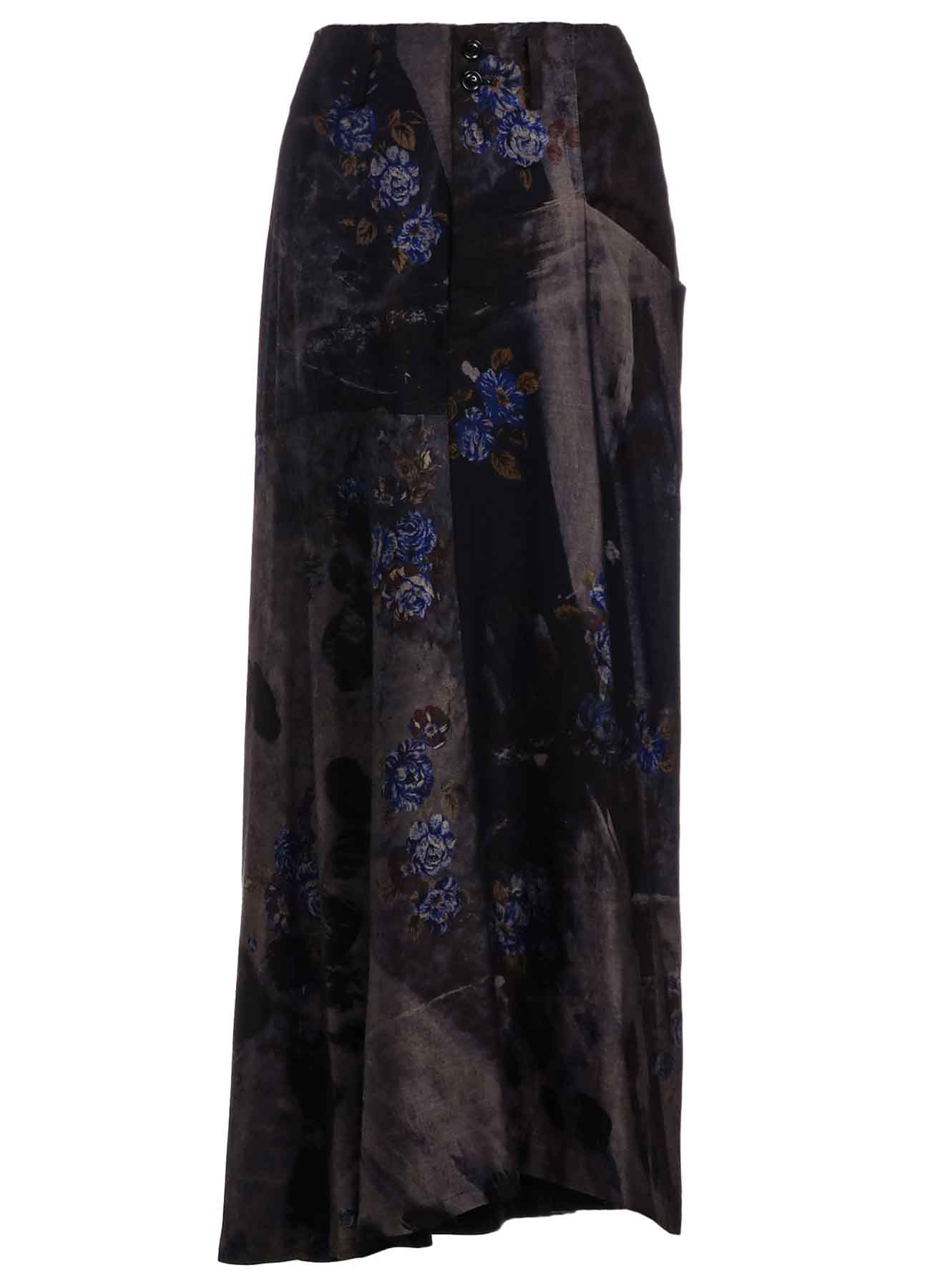 CU/ TWILL STEPPED ON FLOWER PT ASYMMETRIC LONG SKIRT