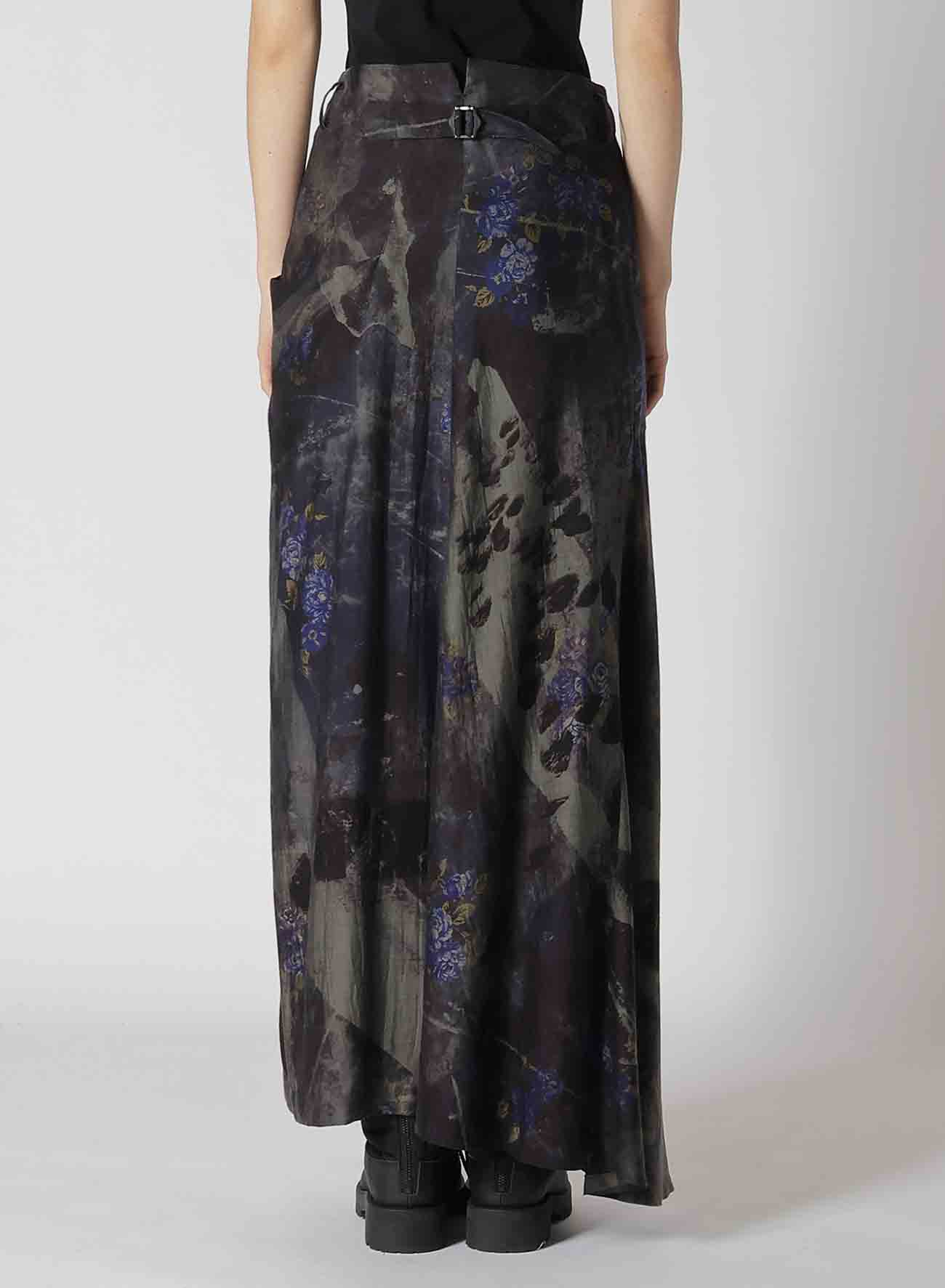 CU/ TWILL STEPPED ON FLOWER PT ASYMMETRIC LONG SKIRT