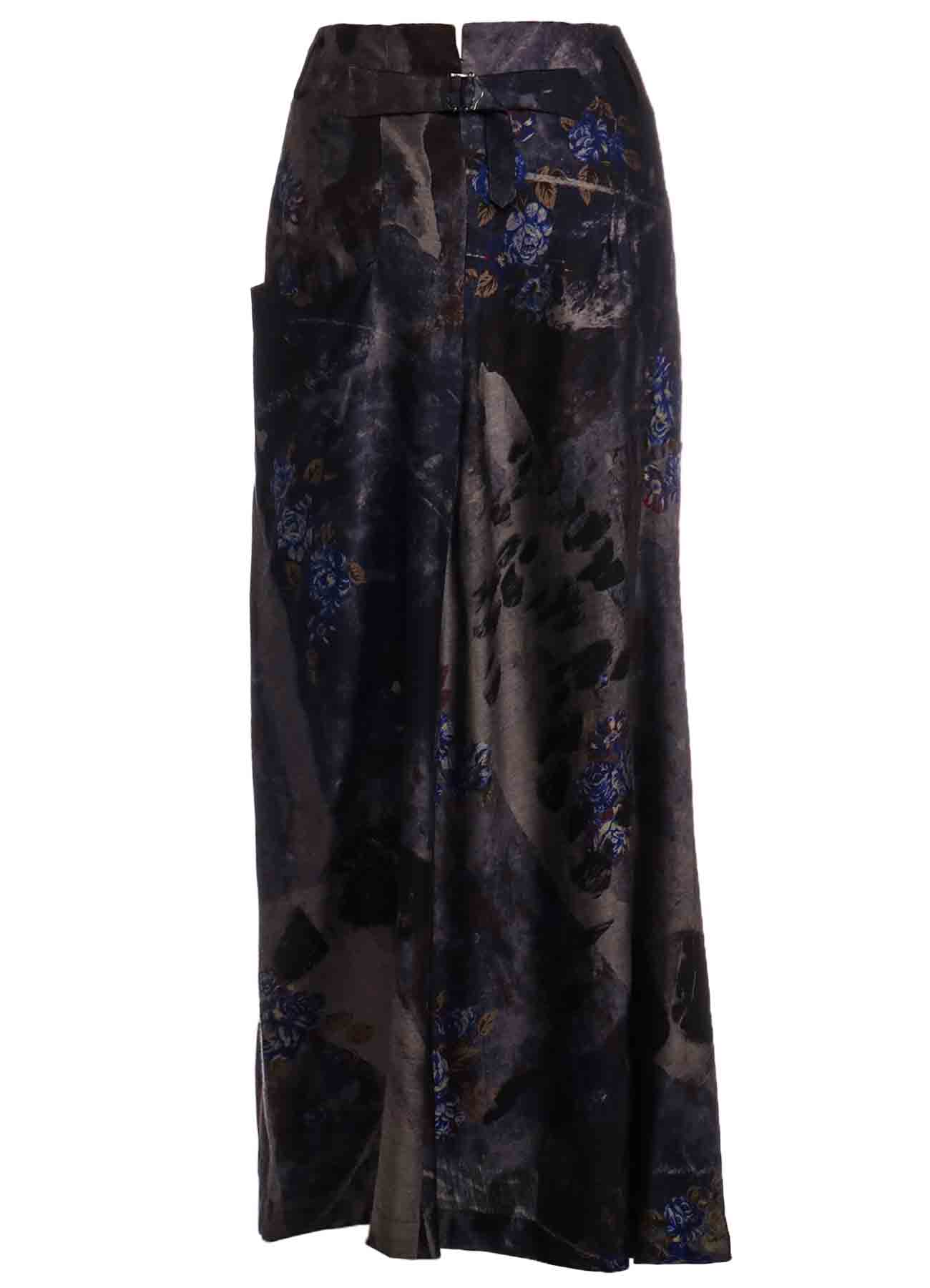 CU/ TWILL STEPPED ON FLOWER PT ASYMMETRIC LONG SKIRT