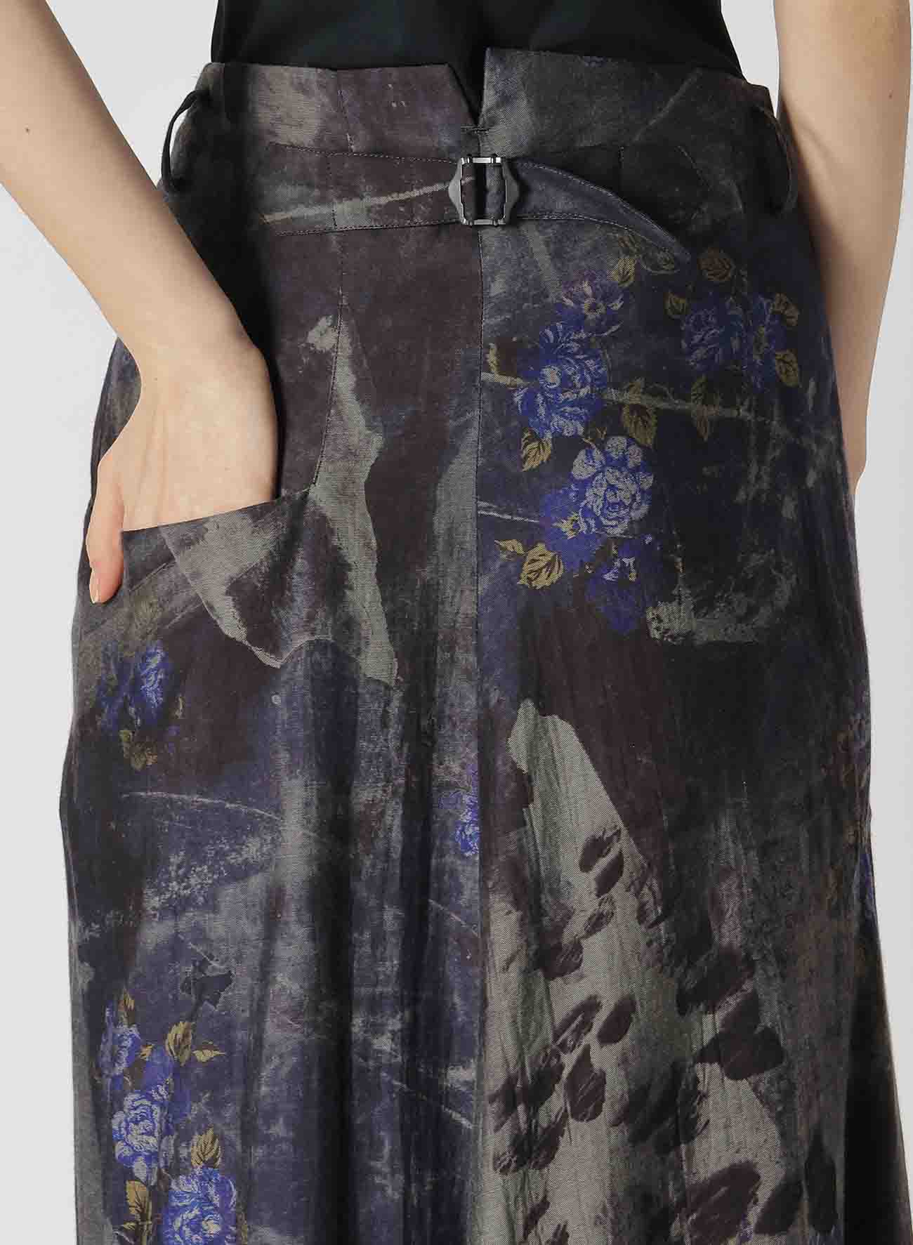 CU/ TWILL STEPPED ON FLOWER PT ASYMMETRIC LONG SKIRT