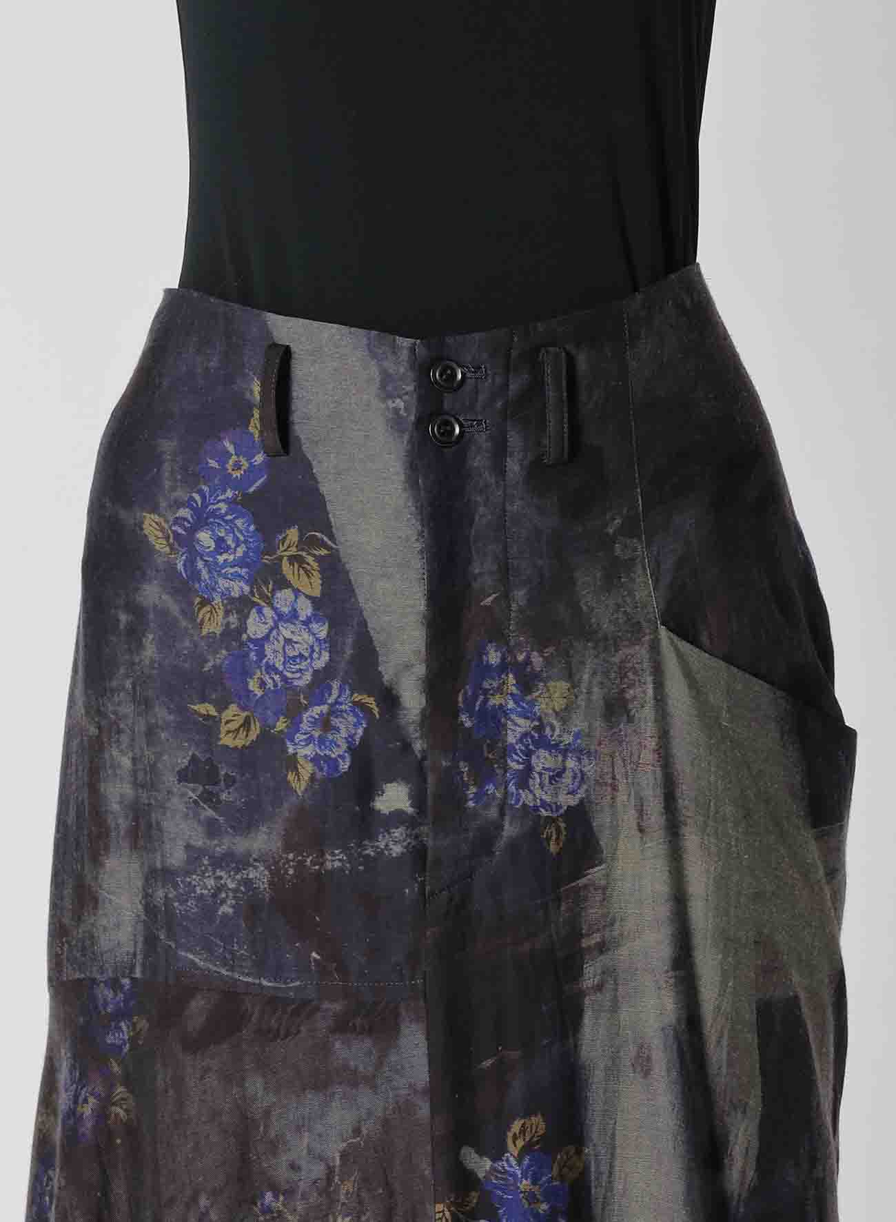 CU/ TWILL STEPPED ON FLOWER PT ASYMMETRIC LONG SKIRT