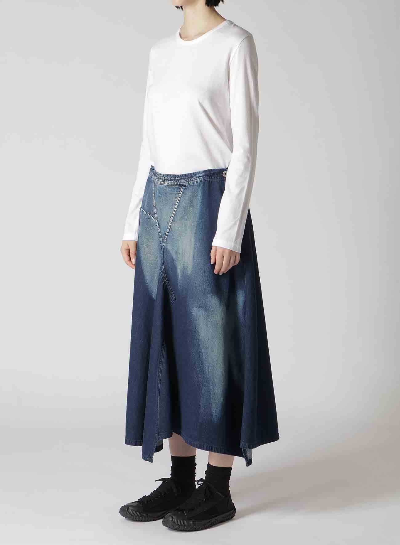 C/ SPOTTED DENIM TRIANGLE GUSSET FLARE SKIRT