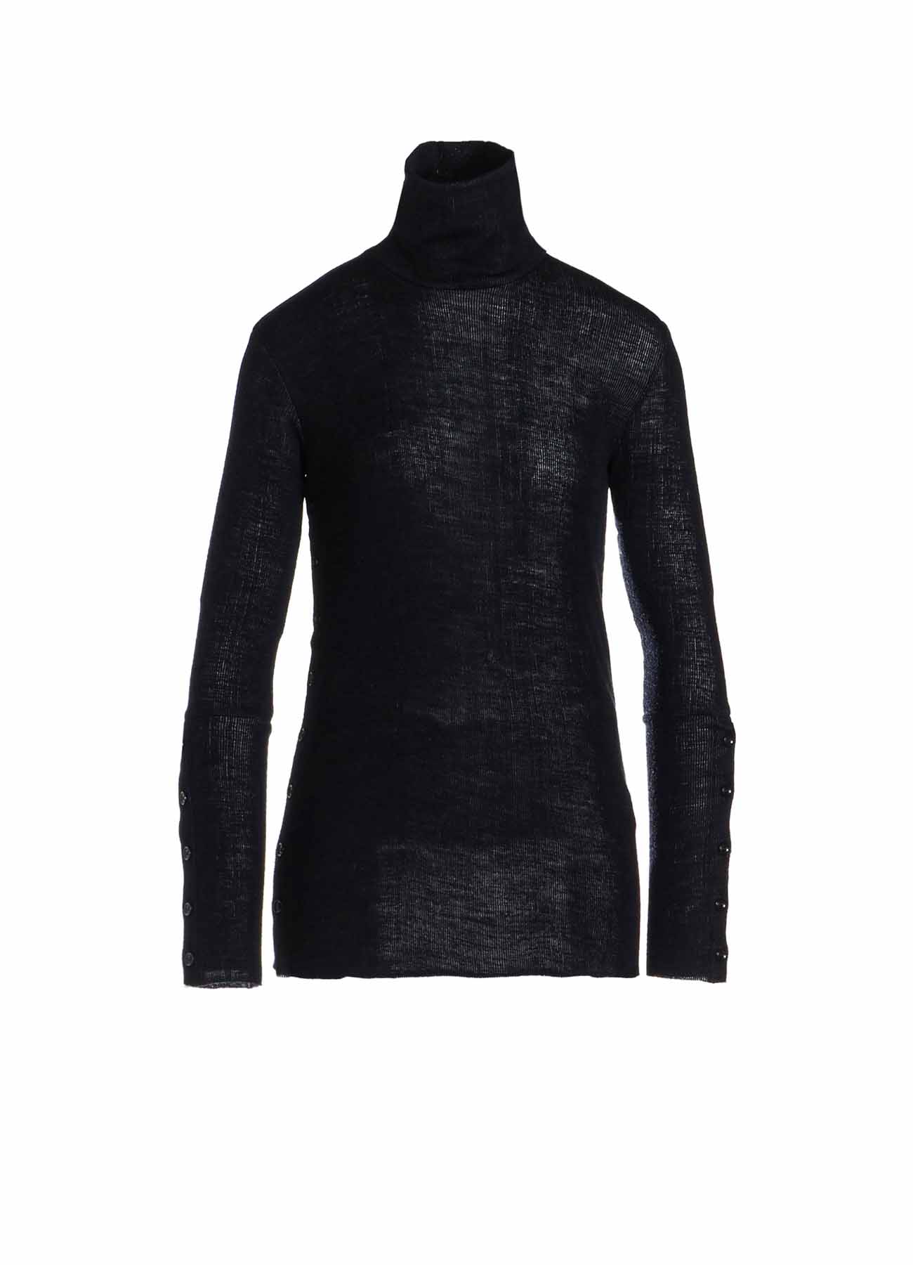 REVERSED RIB SIDE BUTTON HIGH NECK LONG SLEEVE T