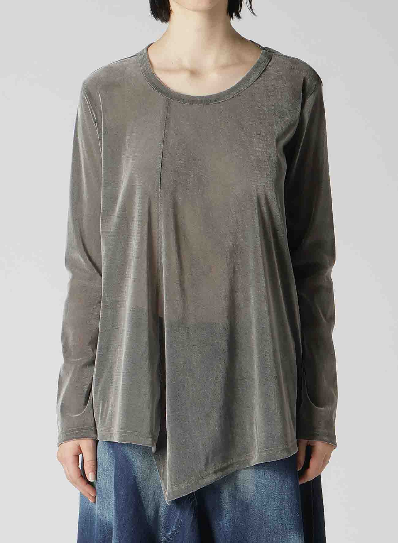 NYLON TULLE FLOCKING ROUND NECK FLARE LONG SLEEVE T