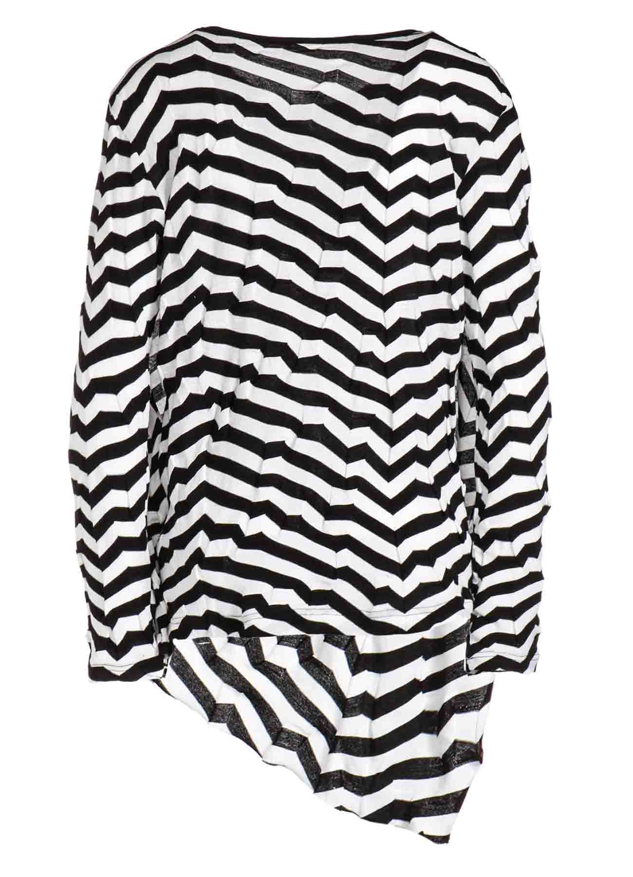 GEOMETRY LINKS STITCH STRIPED ASYMMETRIC FRONT DRAPE T