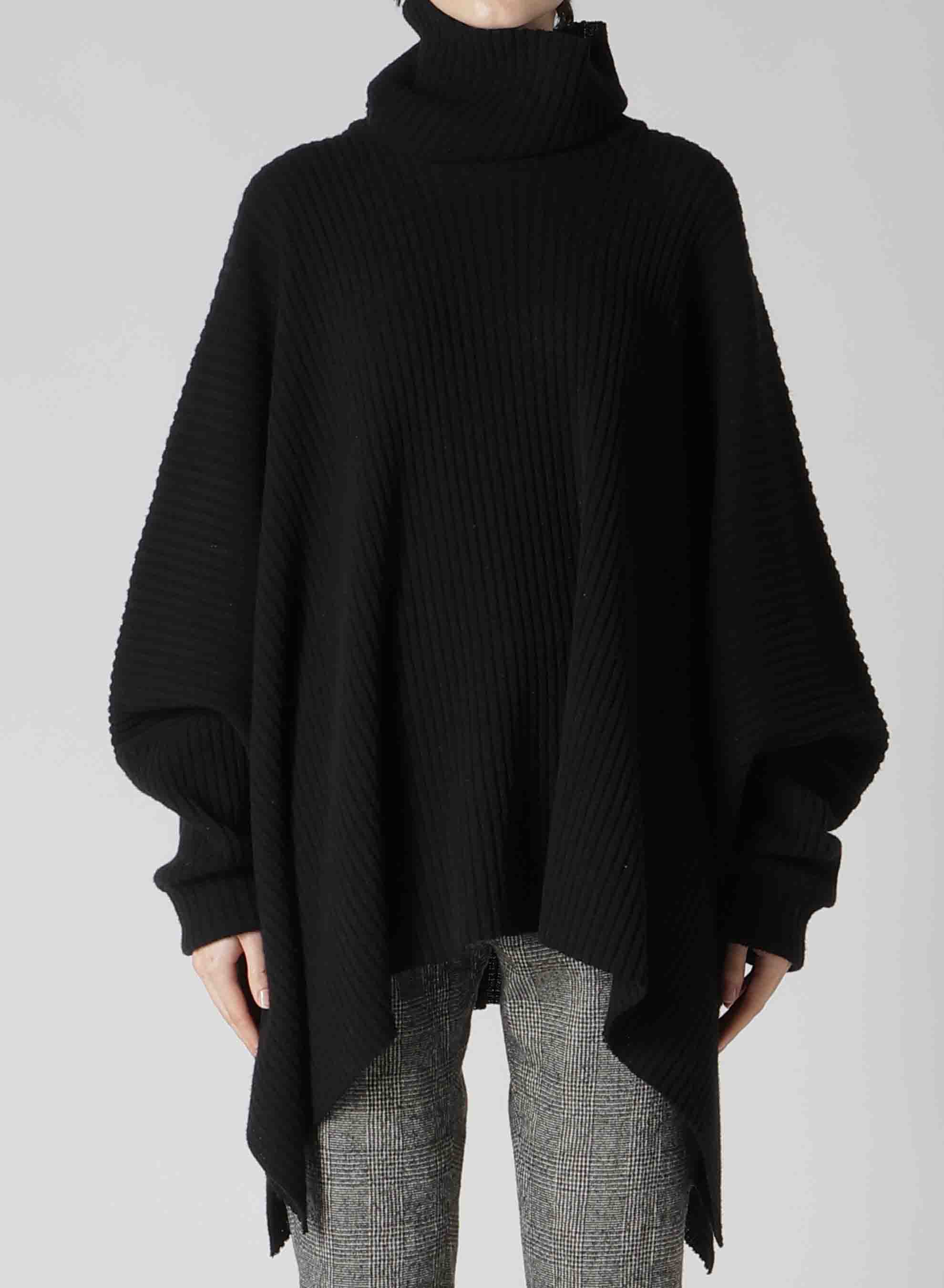 RIBBED HIGH NECK PONCHO WITH SLEEVE