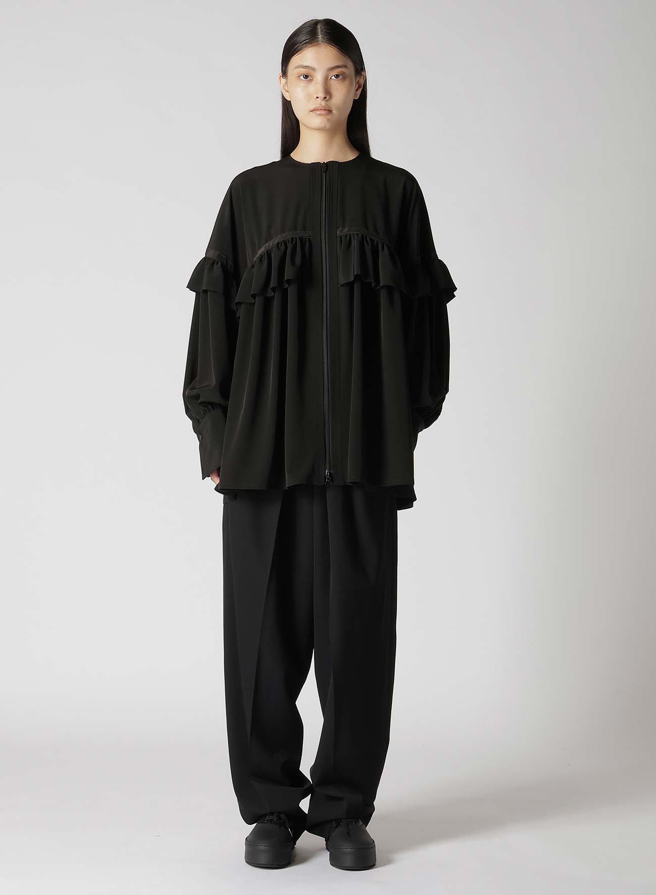 TRIACETATE/POLYESTER RUFFLED BLOUSON