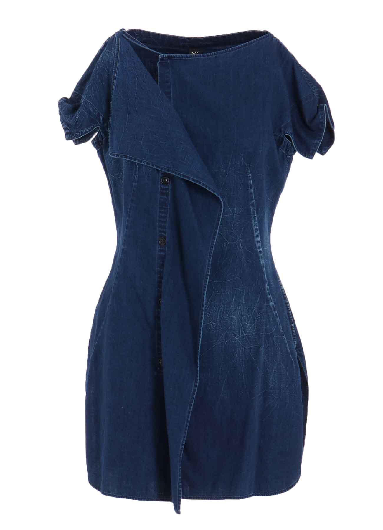 6OZ BLEACHED VINTAGE LIKE DENIM RIGHT SIDE DRAPE BLOUSE