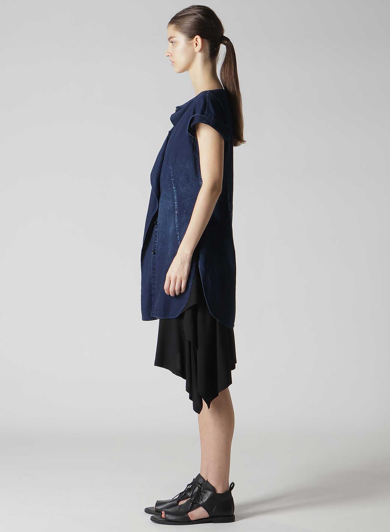6OZ BLEACHED VINTAGE LIKE DENIM RIGHT SIDE DRAPE BLOUSE