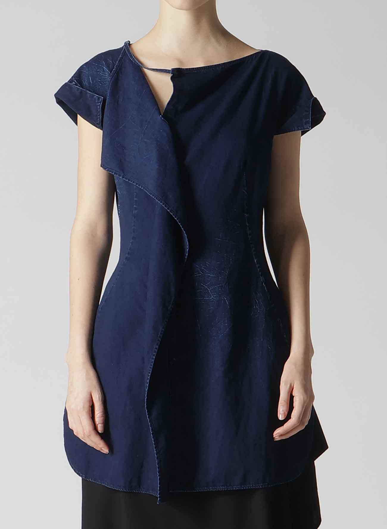 6OZ BLEACHED VINTAGE LIKE DENIM RIGHT SIDE DRAPE BLOUSE