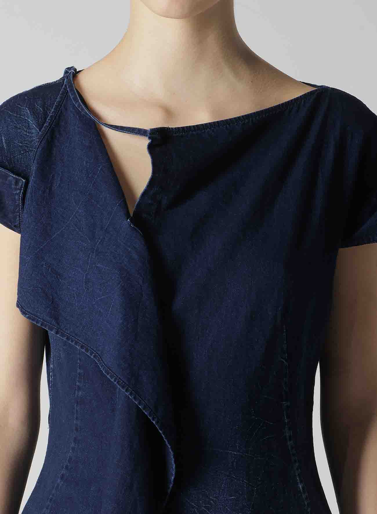 6OZ BLEACHED VINTAGE LIKE DENIM RIGHT SIDE DRAPE BLOUSE