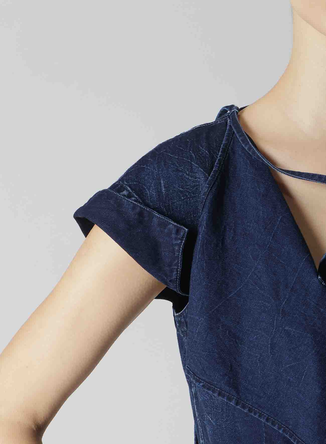 6OZ BLEACHED VINTAGE LIKE DENIM RIGHT SIDE DRAPE BLOUSE
