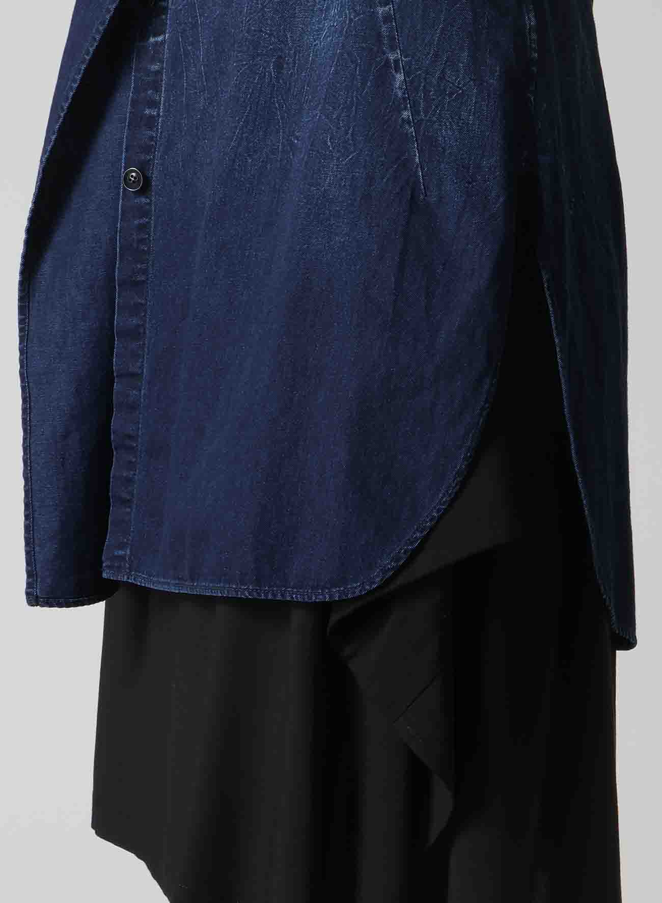 6OZ BLEACHED VINTAGE LIKE DENIM RIGHT SIDE DRAPE BLOUSE
