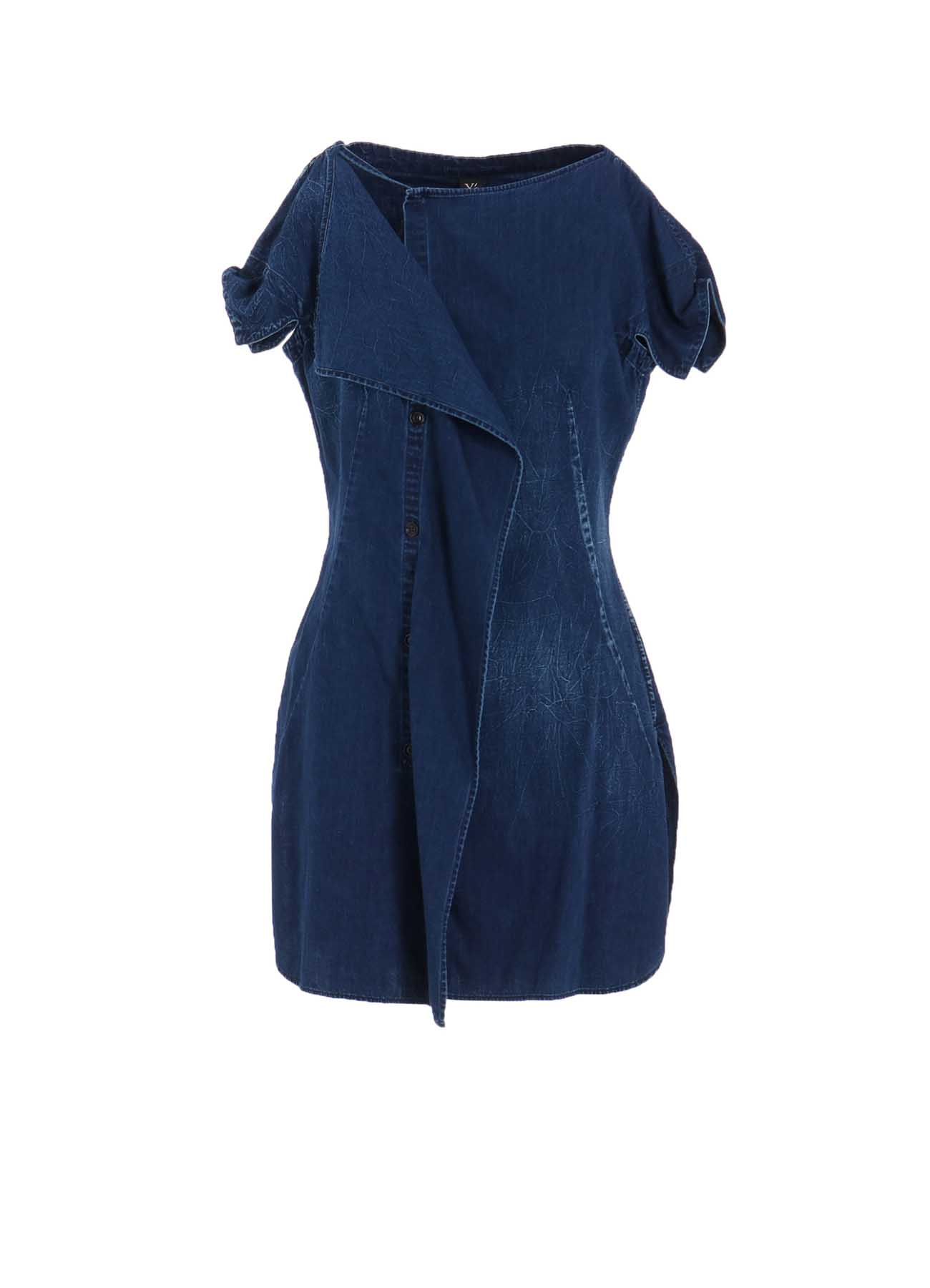 6OZ BLEACHED VINTAGE LIKE DENIM RIGHT SIDE DRAPE BLOUSE