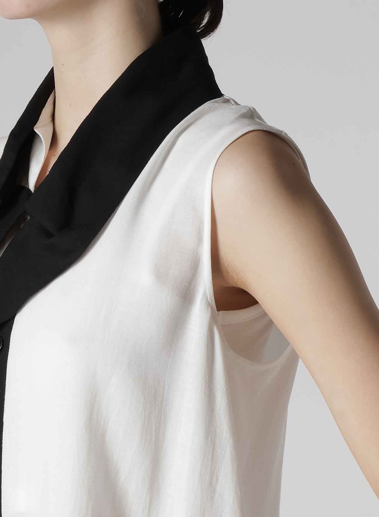 RAYON/LINEN SHEETING TIE STYLE SLEEVELESS BLOUSE