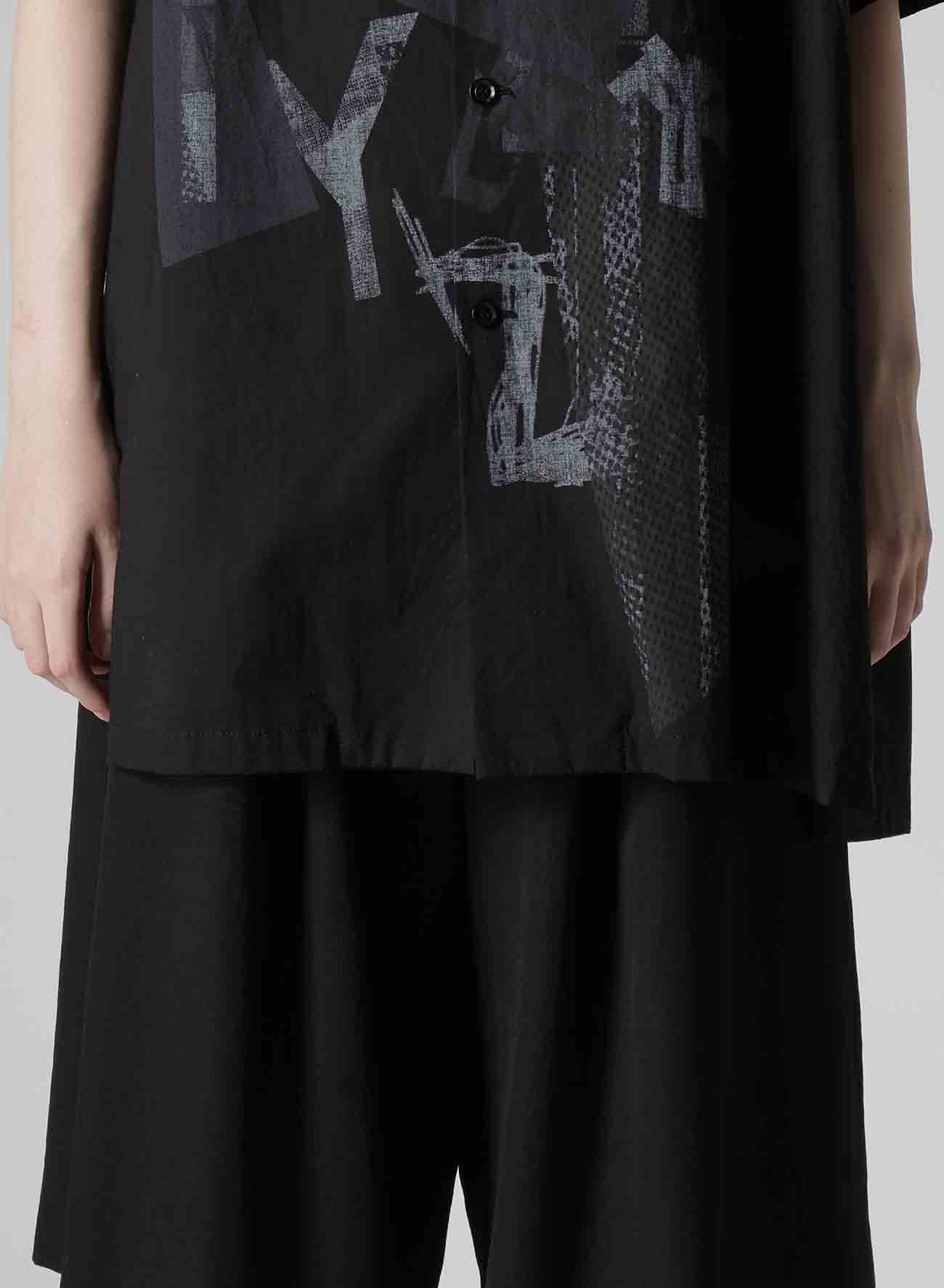 Y'S COLLAGE PRINT ASYMMETRIC OPEN COLLAR BLOUSE