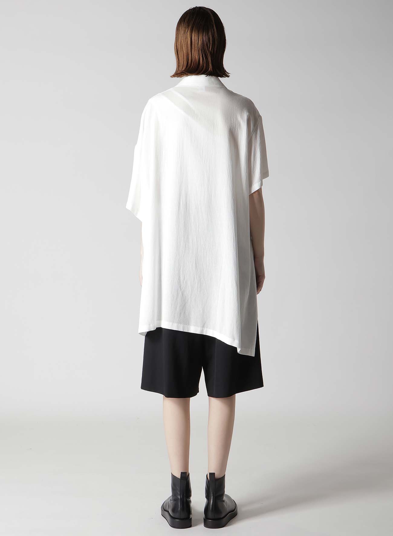 RAYON/LINEN SHEETING ASYMMETERIC OPEN COLLAR BLOUSE