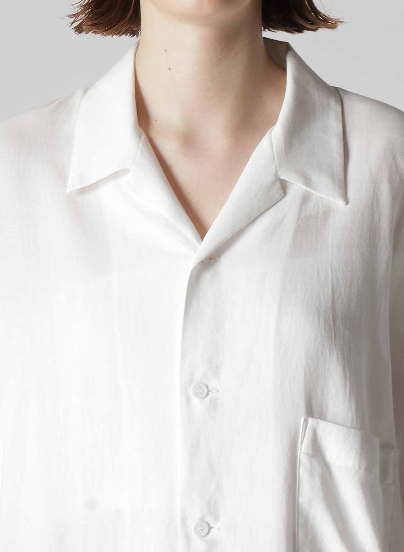 RAYON/LINEN SHEETING ASYMMETERIC OPEN COLLAR BLOUSE