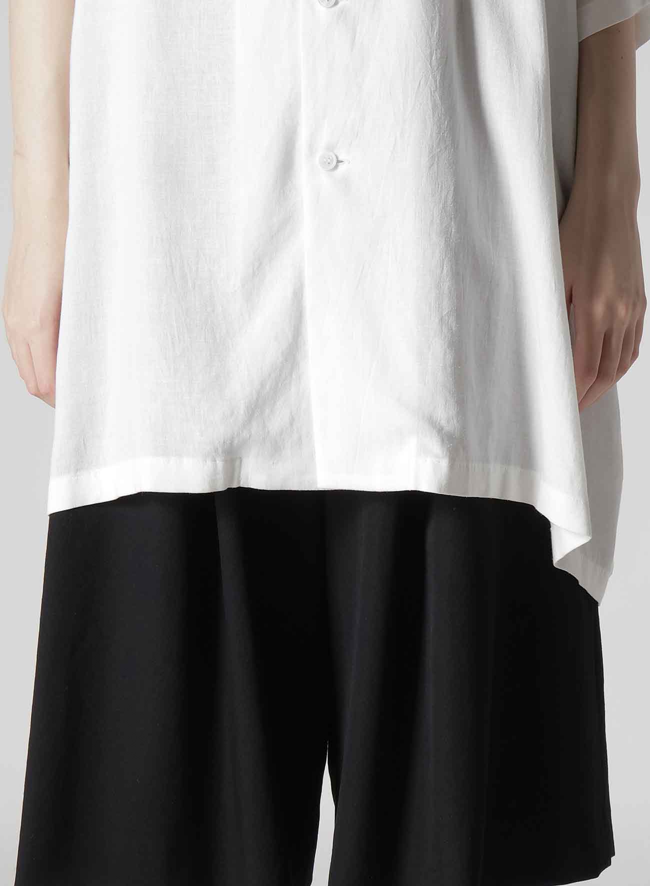 RAYON/LINEN SHEETING ASYMMETERIC OPEN COLLAR BLOUSE