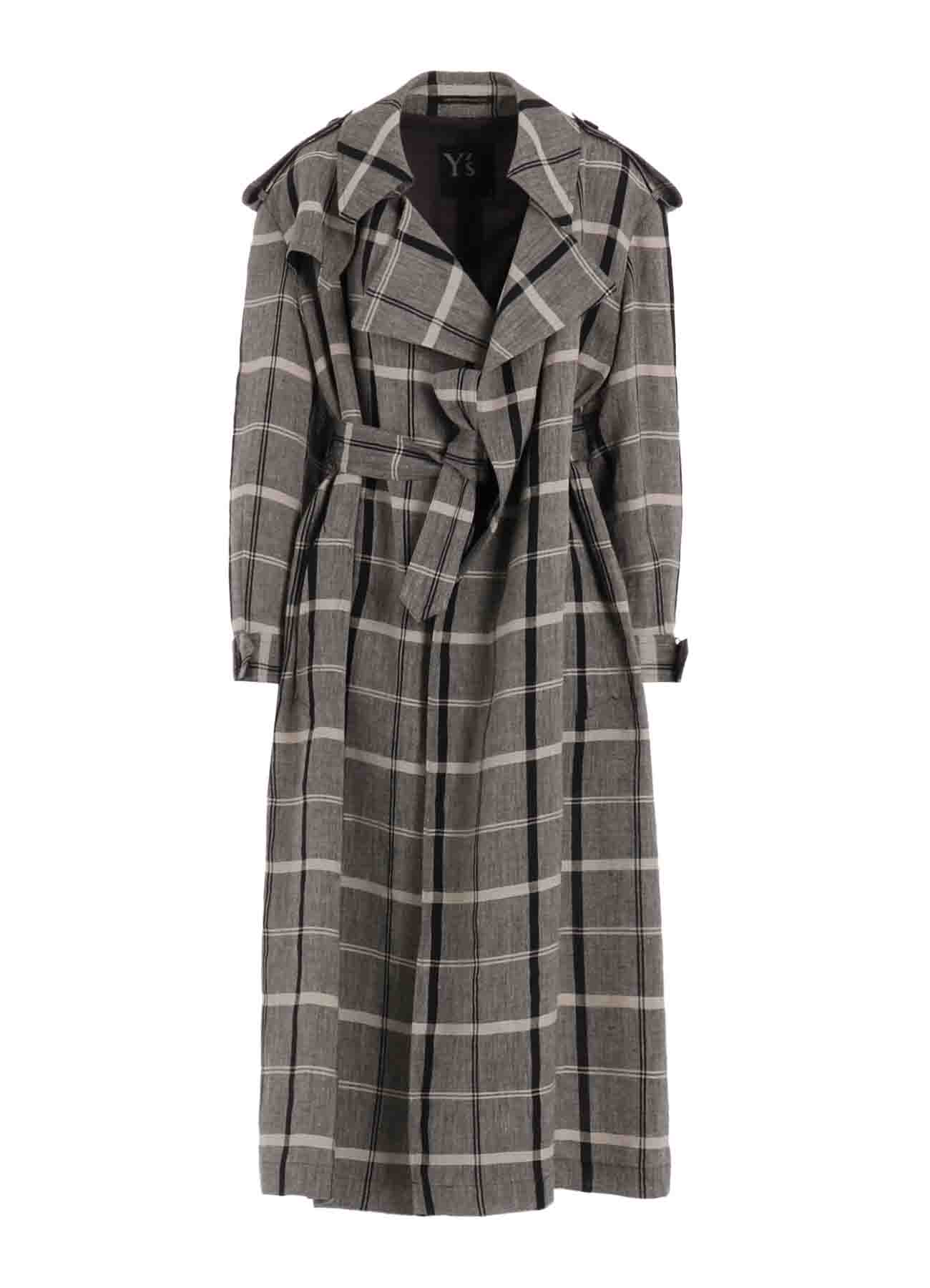 LINEN/NYLON PLAID TRENCH COAT