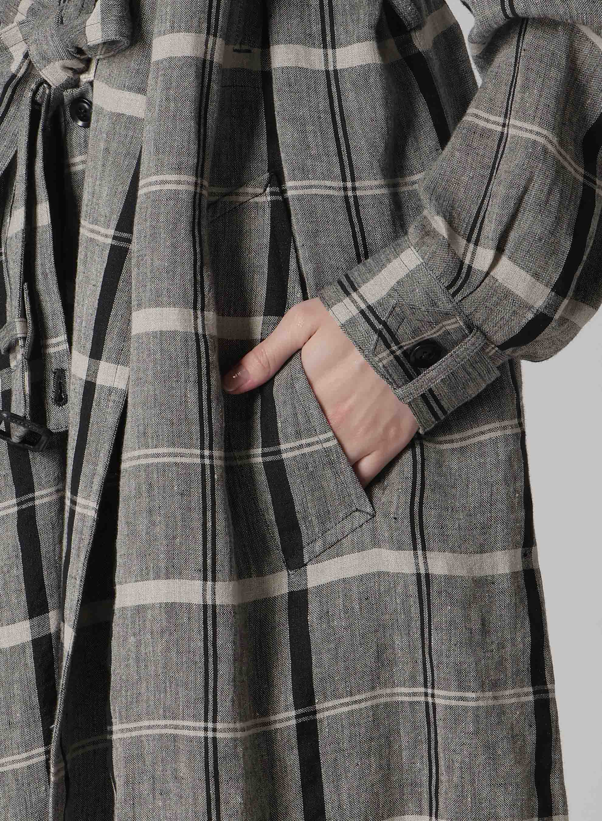 LINEN/NYLON PLAID TRENCH COAT