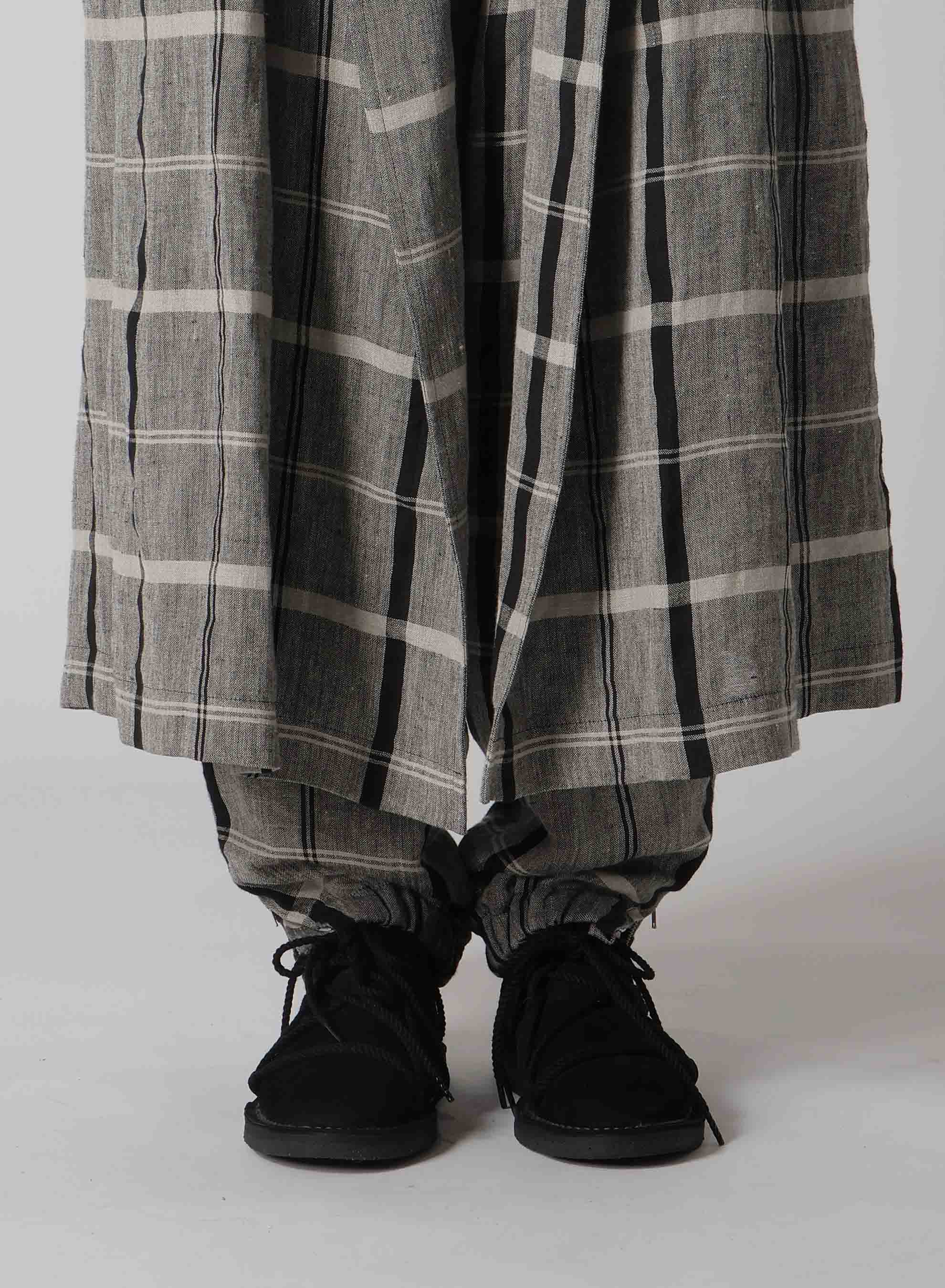 LINEN/NYLON PLAID TRENCH COAT