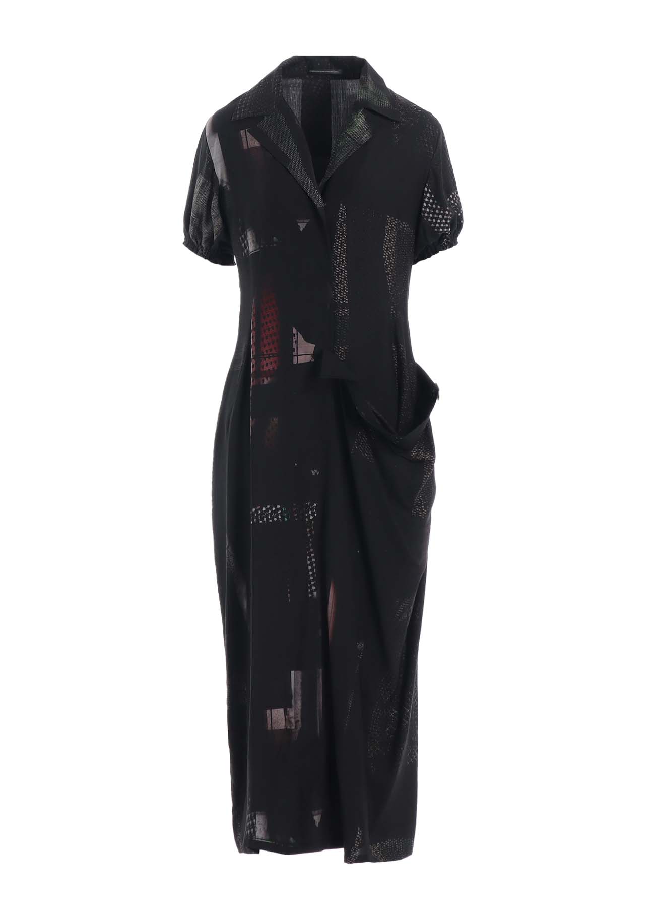 CU/DUNGAREE TWILL DARK NEON PRINT LEFT SIDE GATHERED DRESS